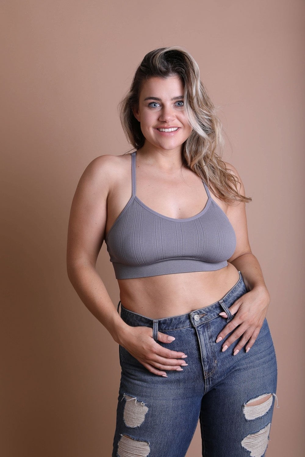 Plus Size Tattoo Back Bralette featuring a unique tattoo design on the back, made from a soft cotton and spandex blend.