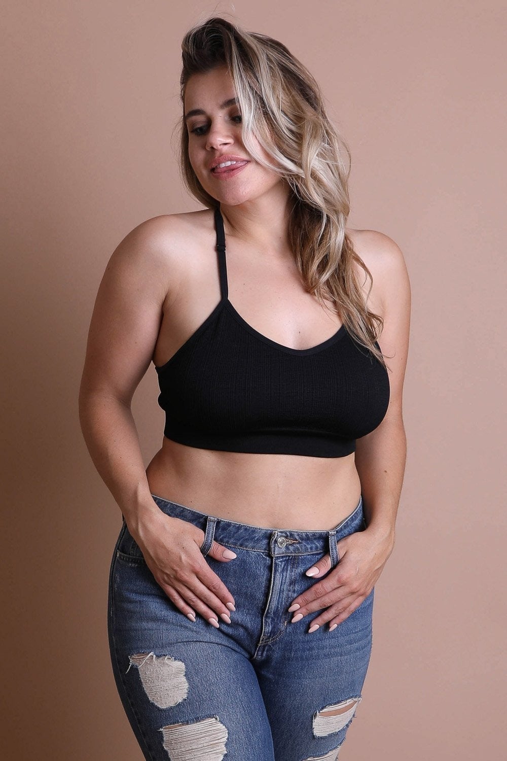 Plus Size Tattoo Back Bralette featuring a unique tattoo design on the back, made from a soft cotton and spandex blend.