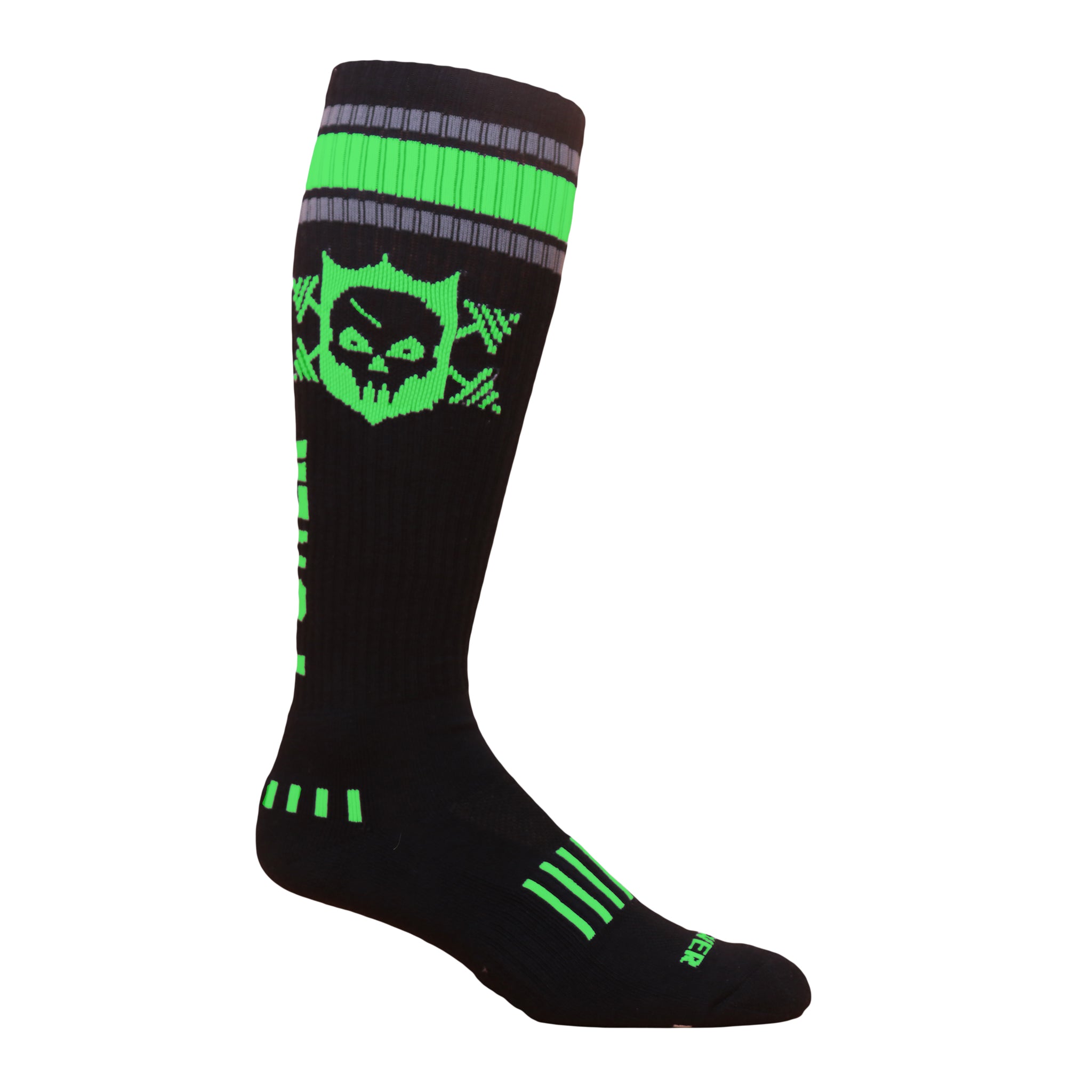 Powerful Power Skull Deadlift Socks featuring a bold skull and barbells design, perfect for intense workouts.