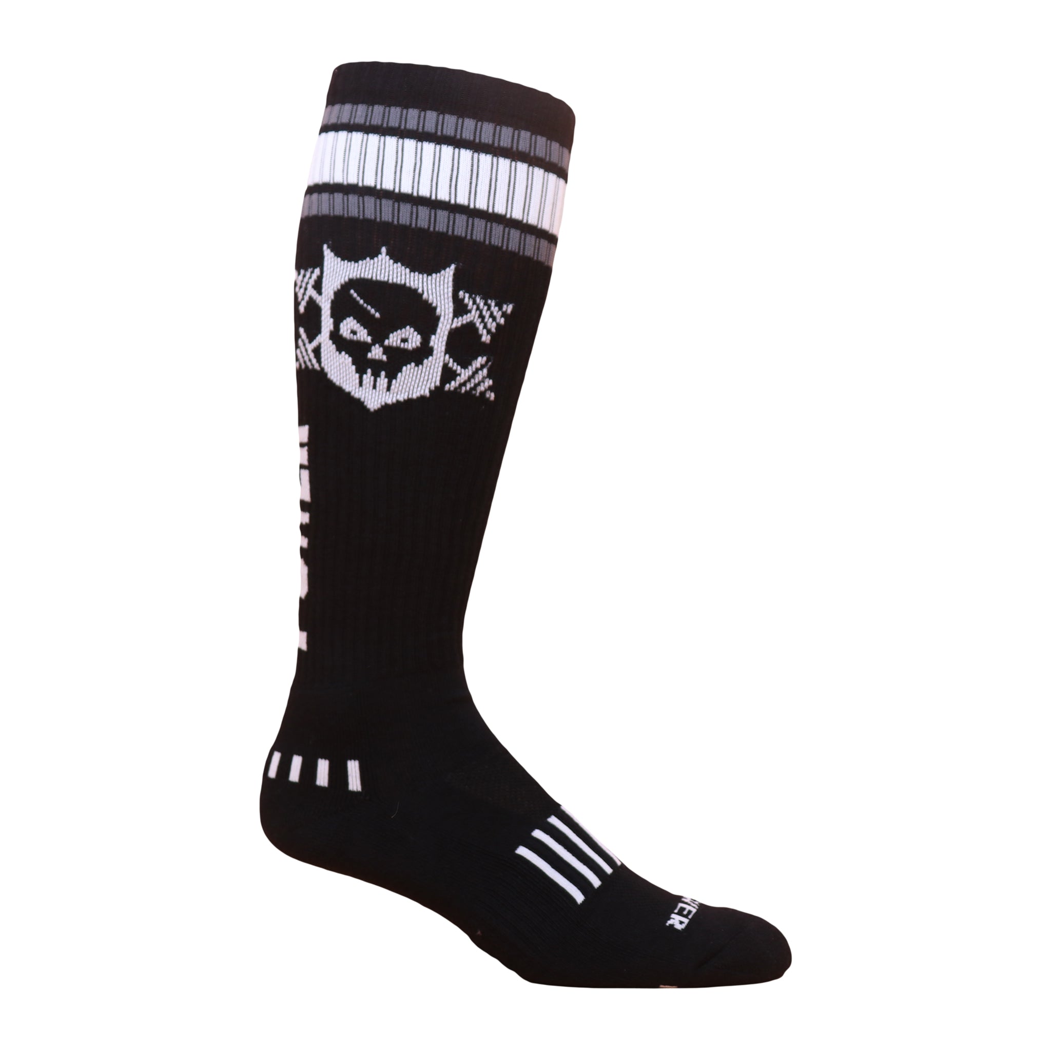 Powerful Power Skull Deadlift Socks featuring a bold skull and barbells design, perfect for intense workouts.