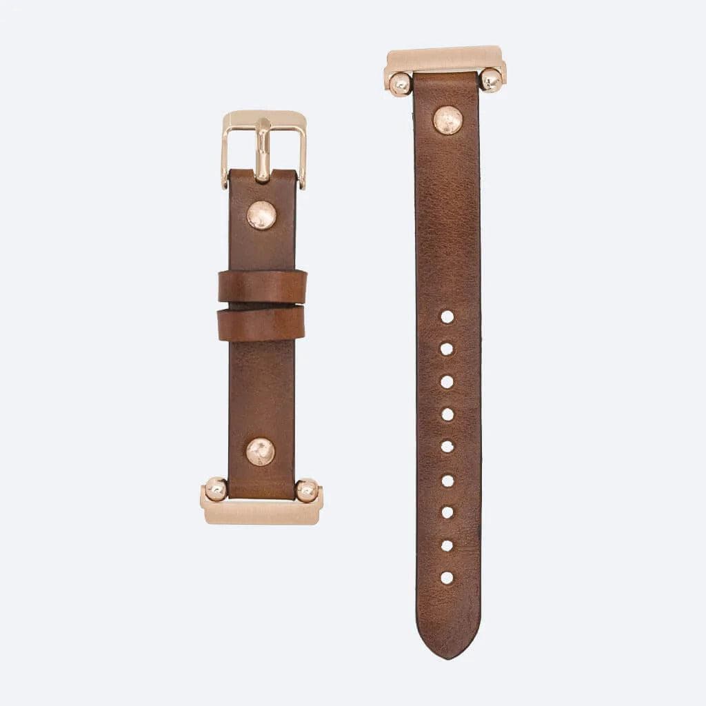 Elegant Preston Slim FitBit Leather Watch Strap in premium full-grain leather, featuring polished stainless-steel buckle and classic design.