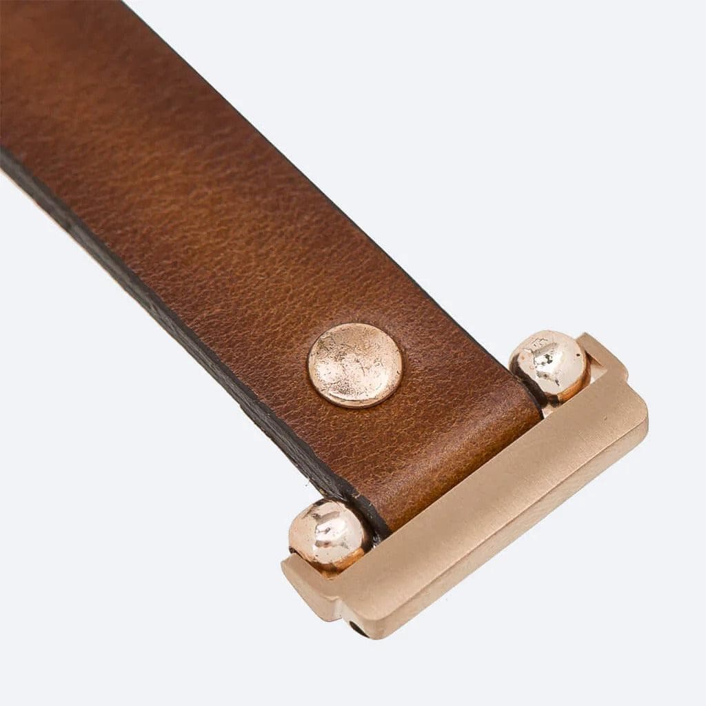 Elegant Preston Slim FitBit Leather Watch Strap in premium full-grain leather, featuring polished stainless-steel buckle and classic design.