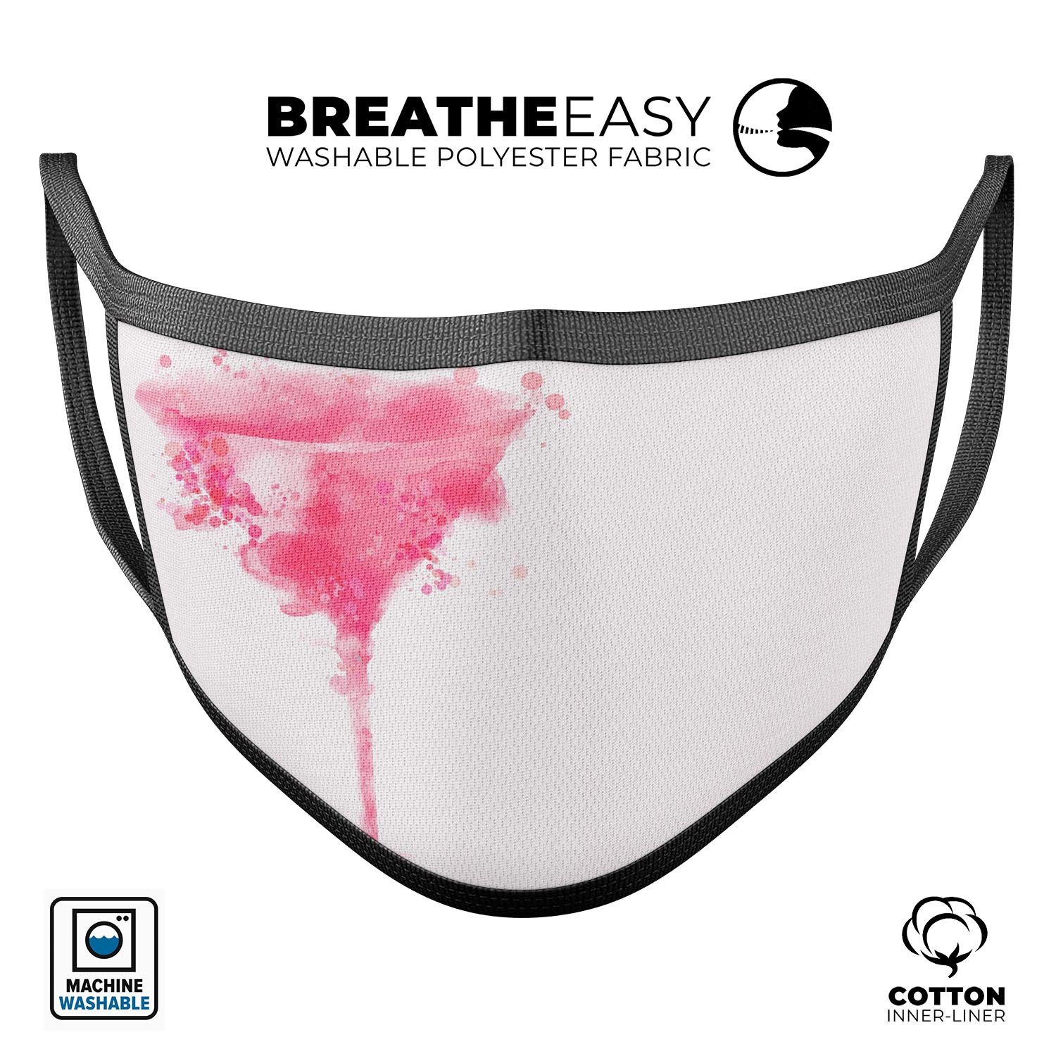 Pretty in Pink Martini face mask, a stylish unisex anti-dust mouth cover made in the USA, featuring adjustable ear loops and a soft cotton interior.