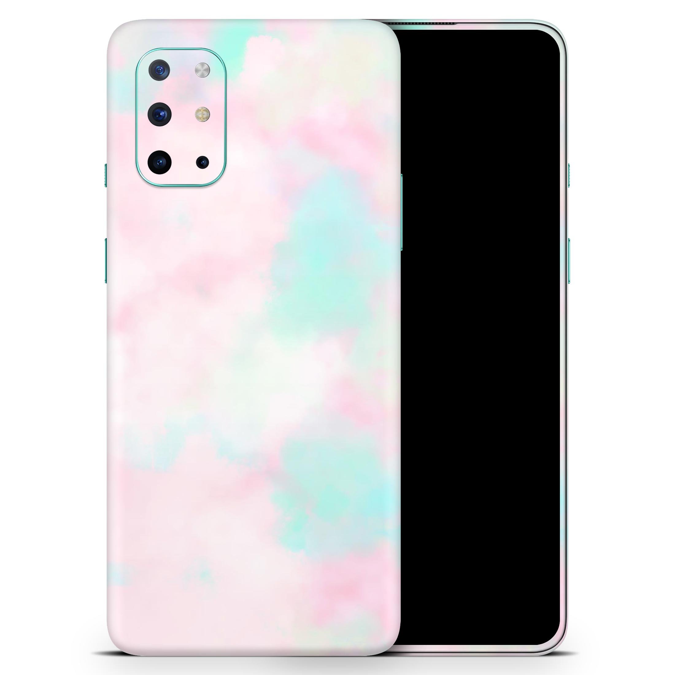 Pretty Pastel Clouds V7 skin decal wrap kit for OnePlus, showcasing a colorful pastel cloud design that fits snugly on the phone.