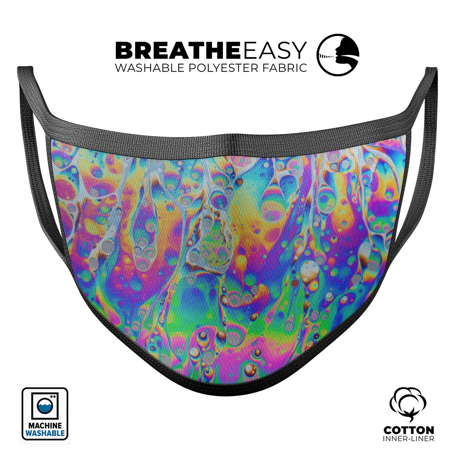 Psychedelic Abstract Oiled Vision V2 mouth cover featuring vibrant colors and a unique design, made in the USA.