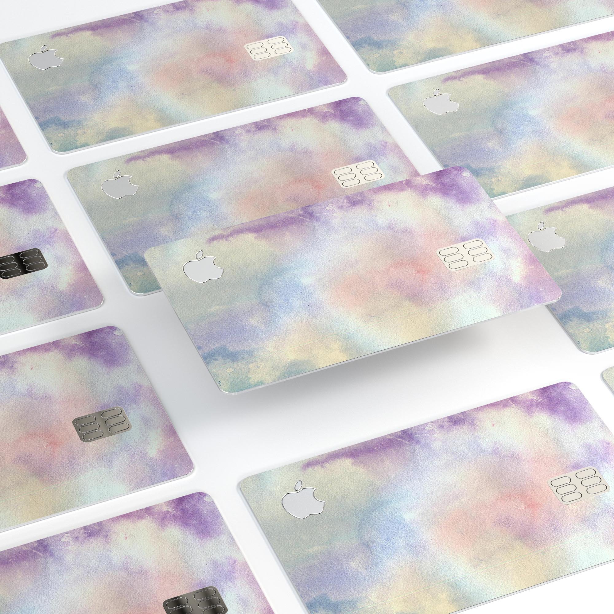 Purple 97 Absorbed Watercolor Texture decal on an Apple Card, showcasing vibrant colors and a protective design.