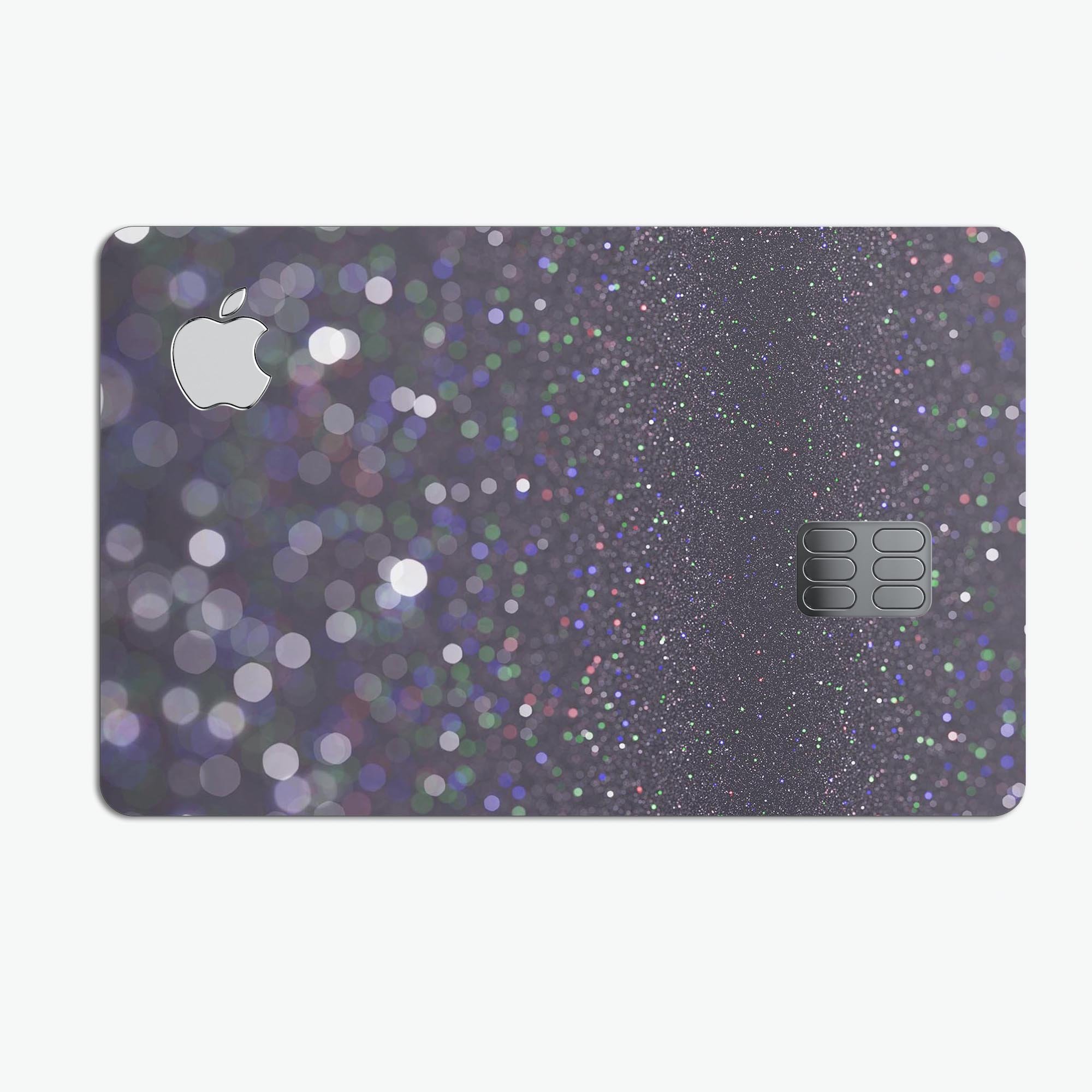 Purple and black premium protective decal for Apple Card featuring unfocused orbs of light design.