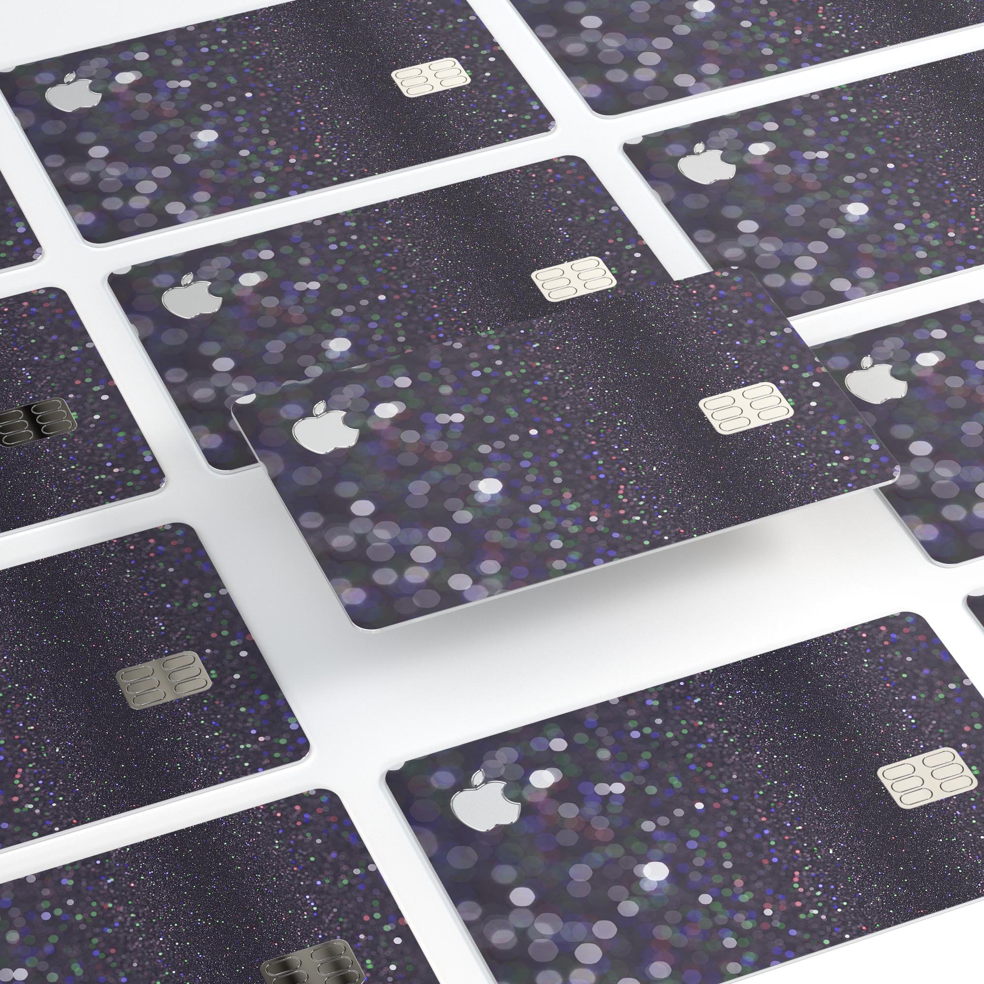 Purple and black premium protective decal for Apple Card featuring unfocused orbs of light design.