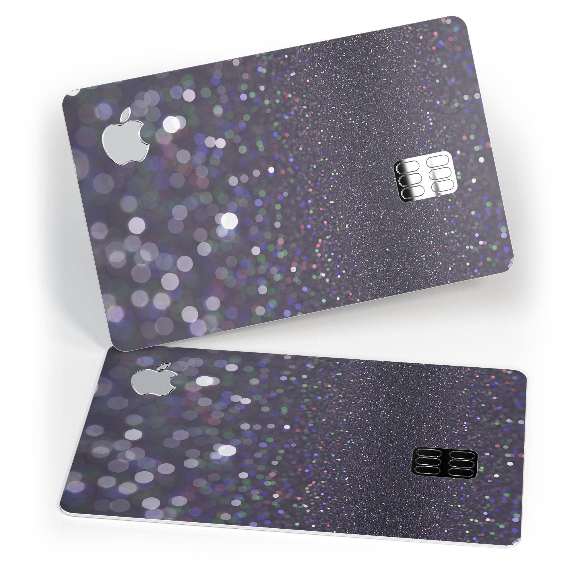 Purple and black premium protective decal for Apple Card featuring unfocused orbs of light design.