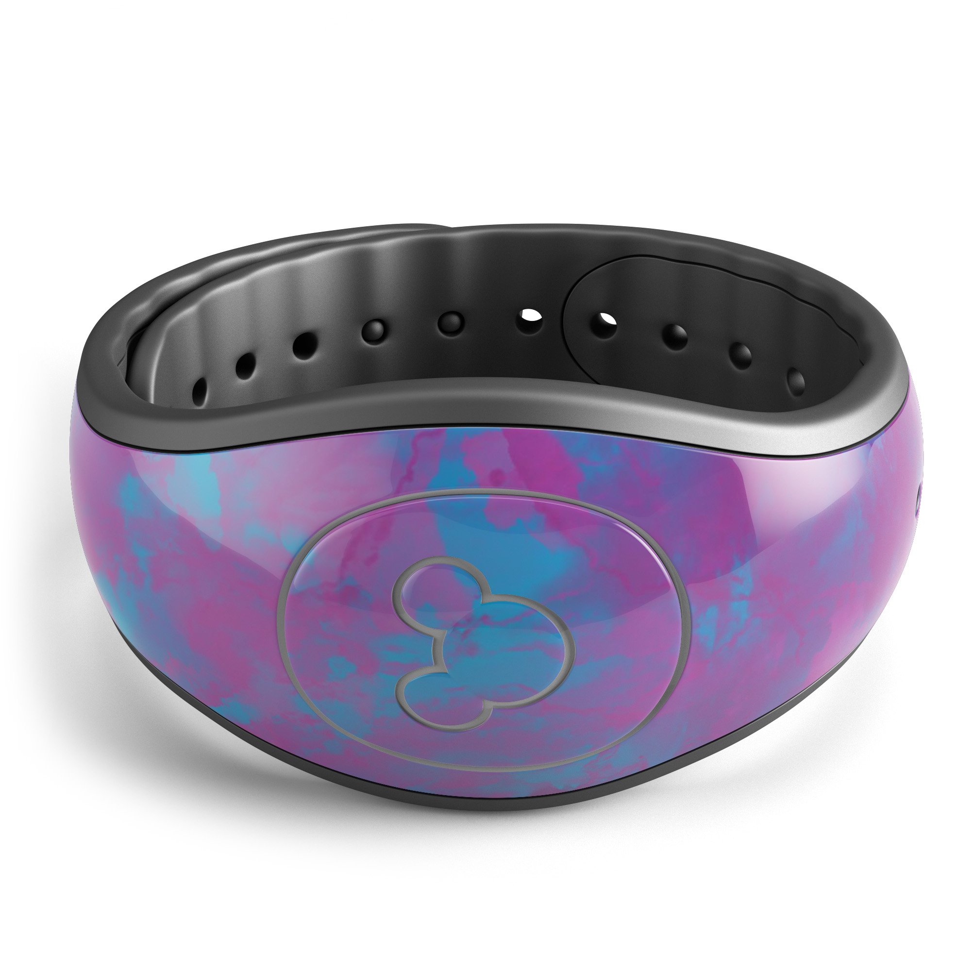 Purple and blue paintburst decal skin wrap kit for Disney Magic Band, showcasing vibrant colors and a stylish design.