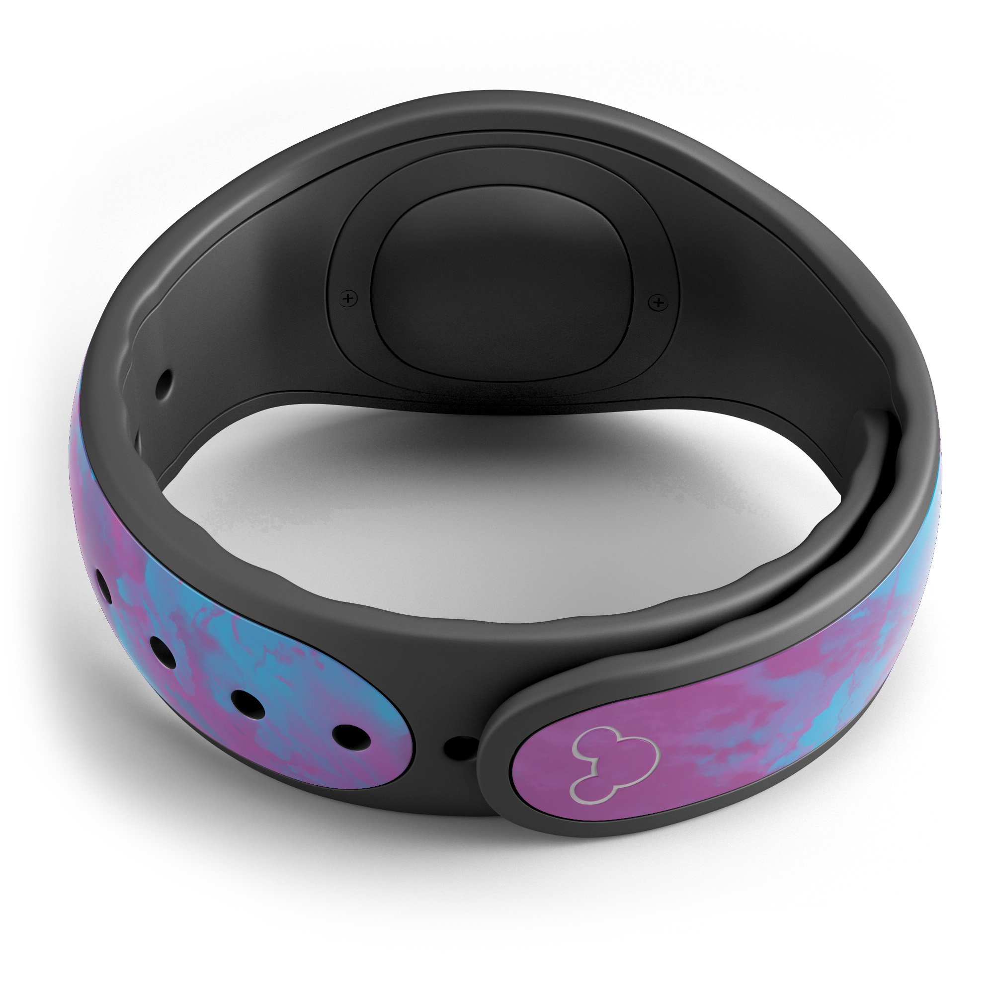 Purple and blue paintburst decal skin wrap kit for Disney Magic Band, showcasing vibrant colors and a stylish design.