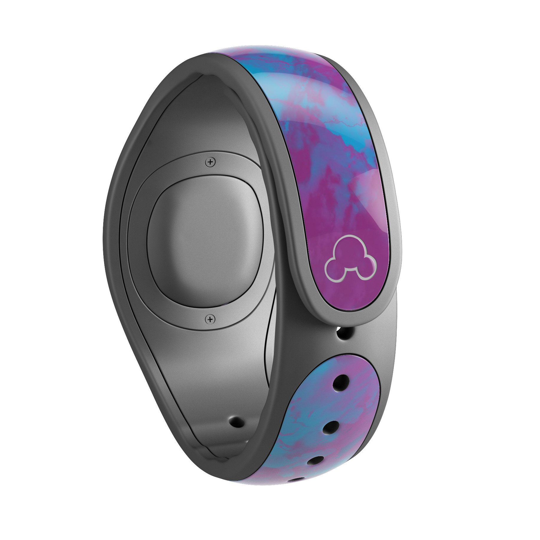 Purple and blue paintburst decal skin wrap kit for Disney Magic Band, showcasing vibrant colors and a stylish design.