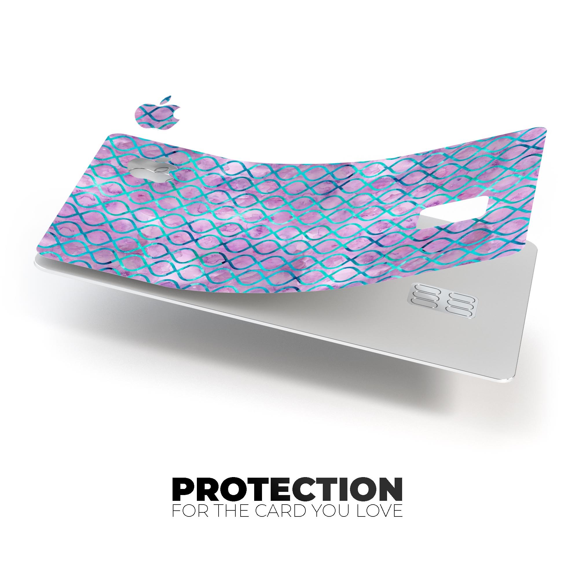 Purple and blue watercolor helix pattern protective decal for Apple Card, showcasing vibrant colors and a stylish design.