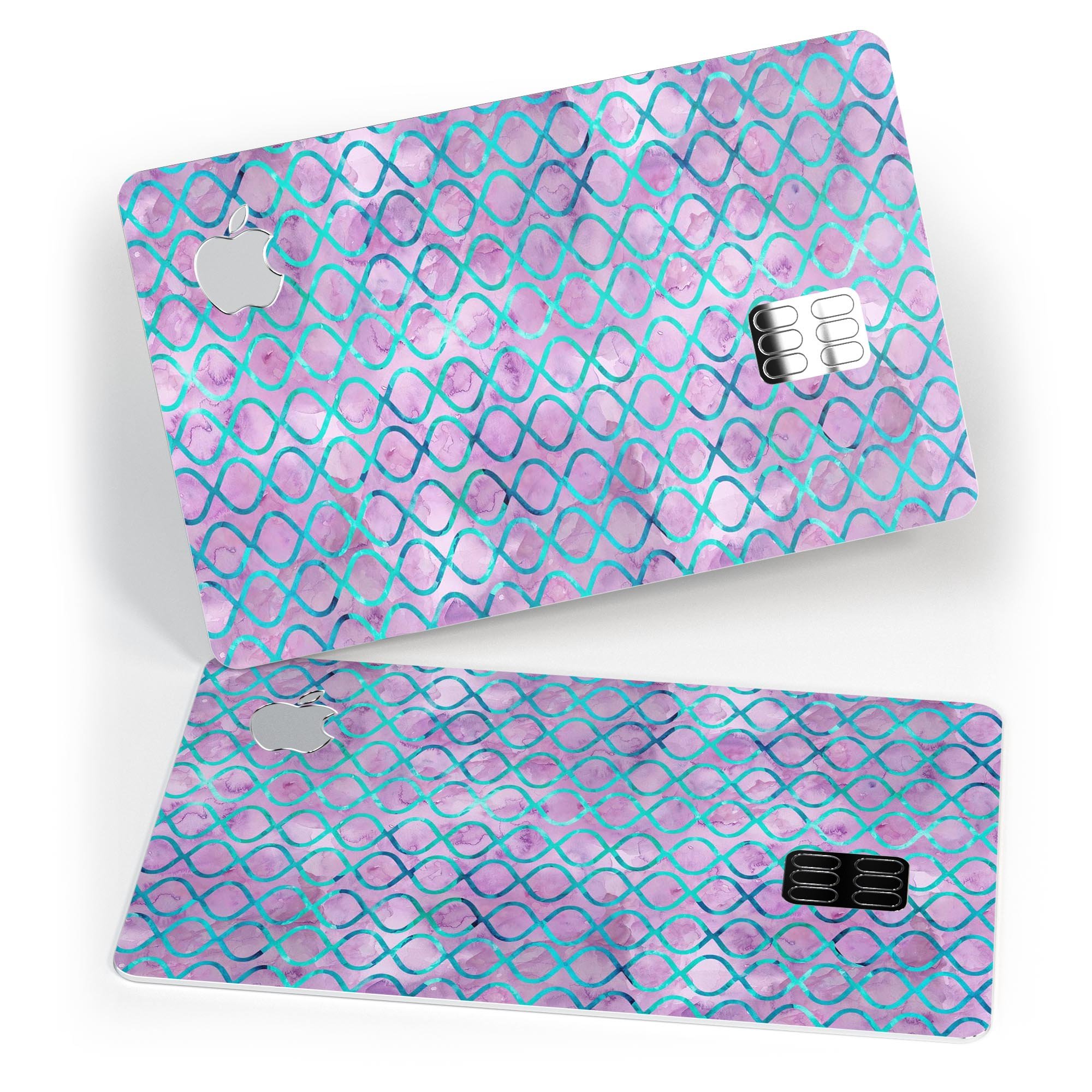 Purple and blue watercolor helix pattern protective decal for Apple Card, showcasing vibrant colors and a stylish design.