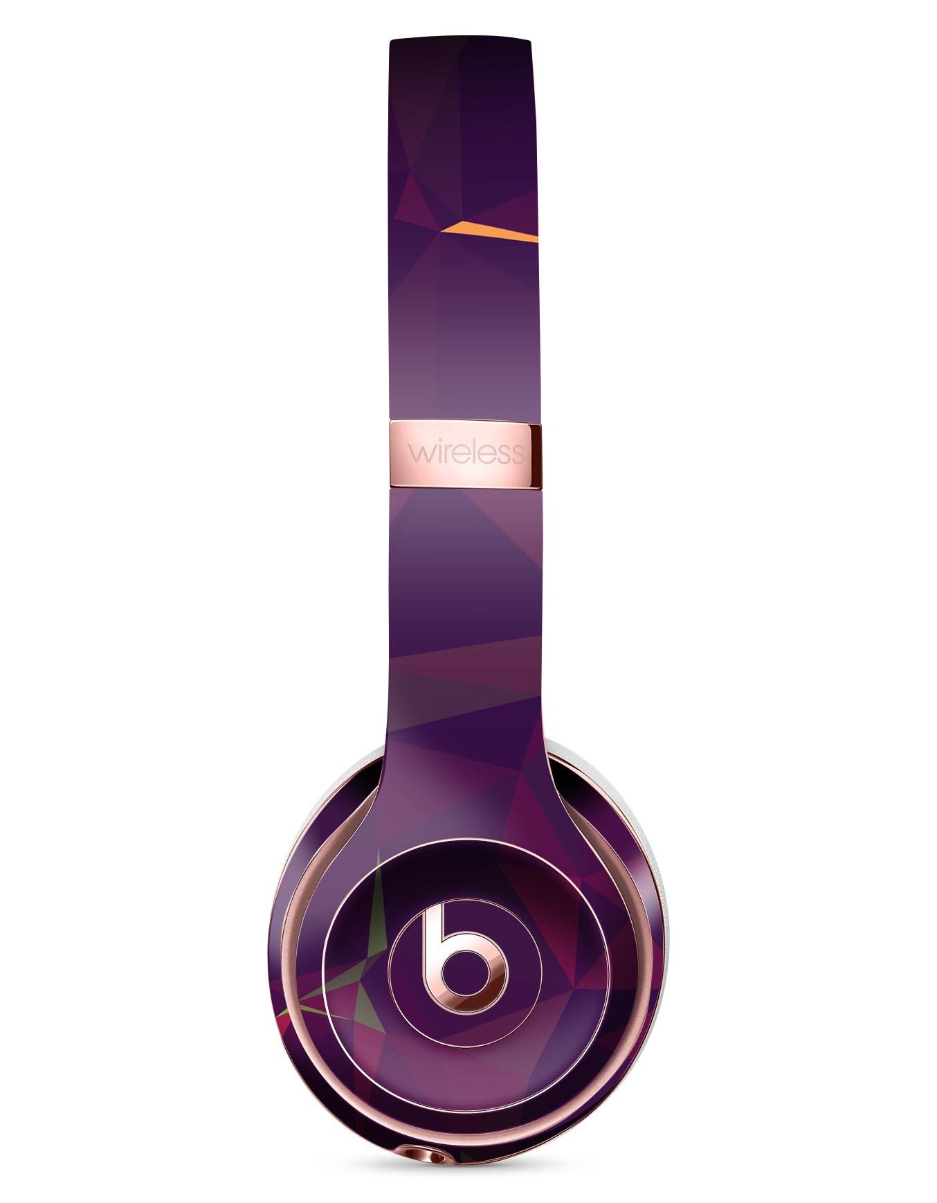 Purple and orange geometric shapes skin kit for Beats by Dre Solo 3 Wireless Headphones, showcasing vibrant design and precise fit.