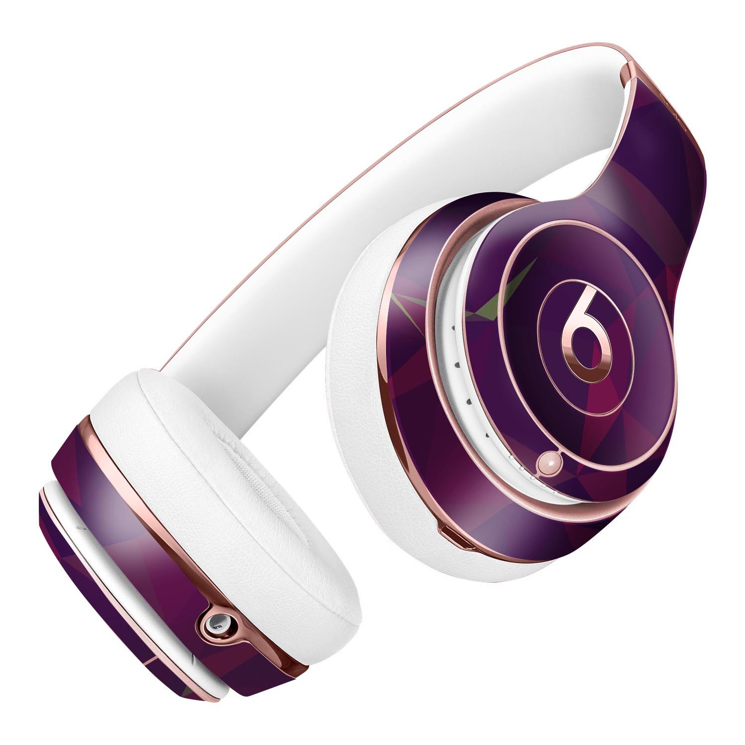 Purple and orange geometric shapes skin kit for Beats by Dre Solo 3 Wireless Headphones, showcasing vibrant design and precise fit.