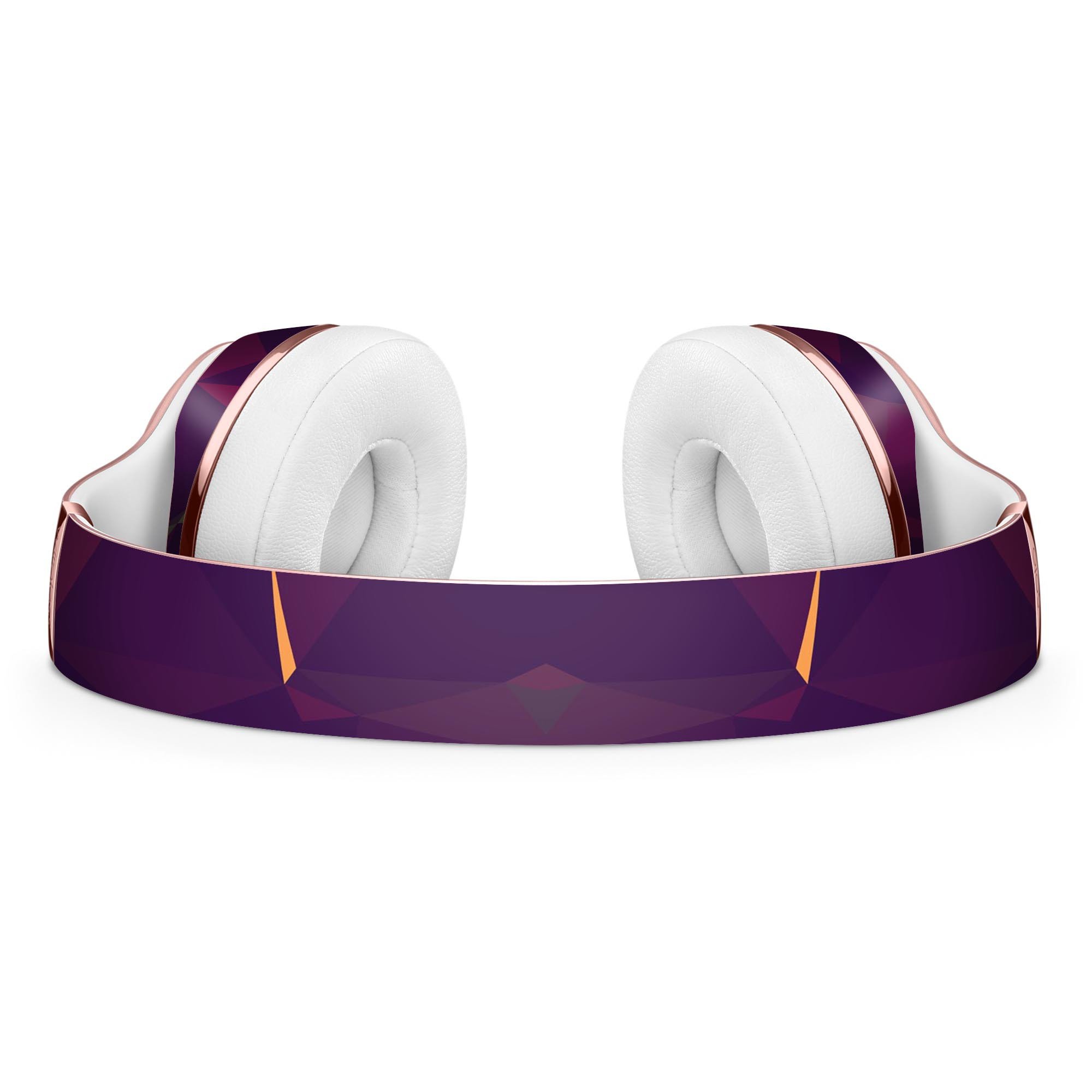 Purple and orange geometric shapes skin kit for Beats by Dre Solo 3 Wireless Headphones, showcasing vibrant design and precise fit.