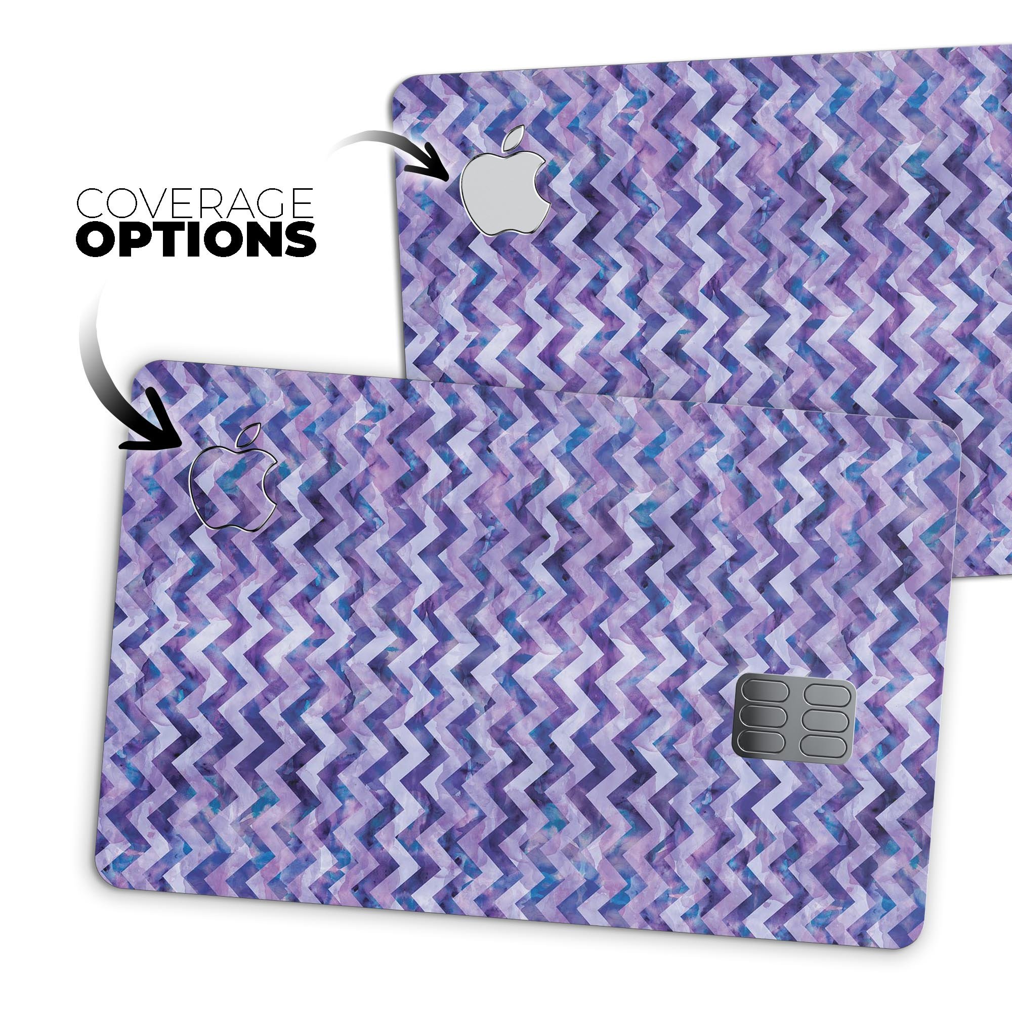 Purple Basic Watercolor Chevron Pattern decal for Apple Card, showcasing vibrant colors and a stylish design.