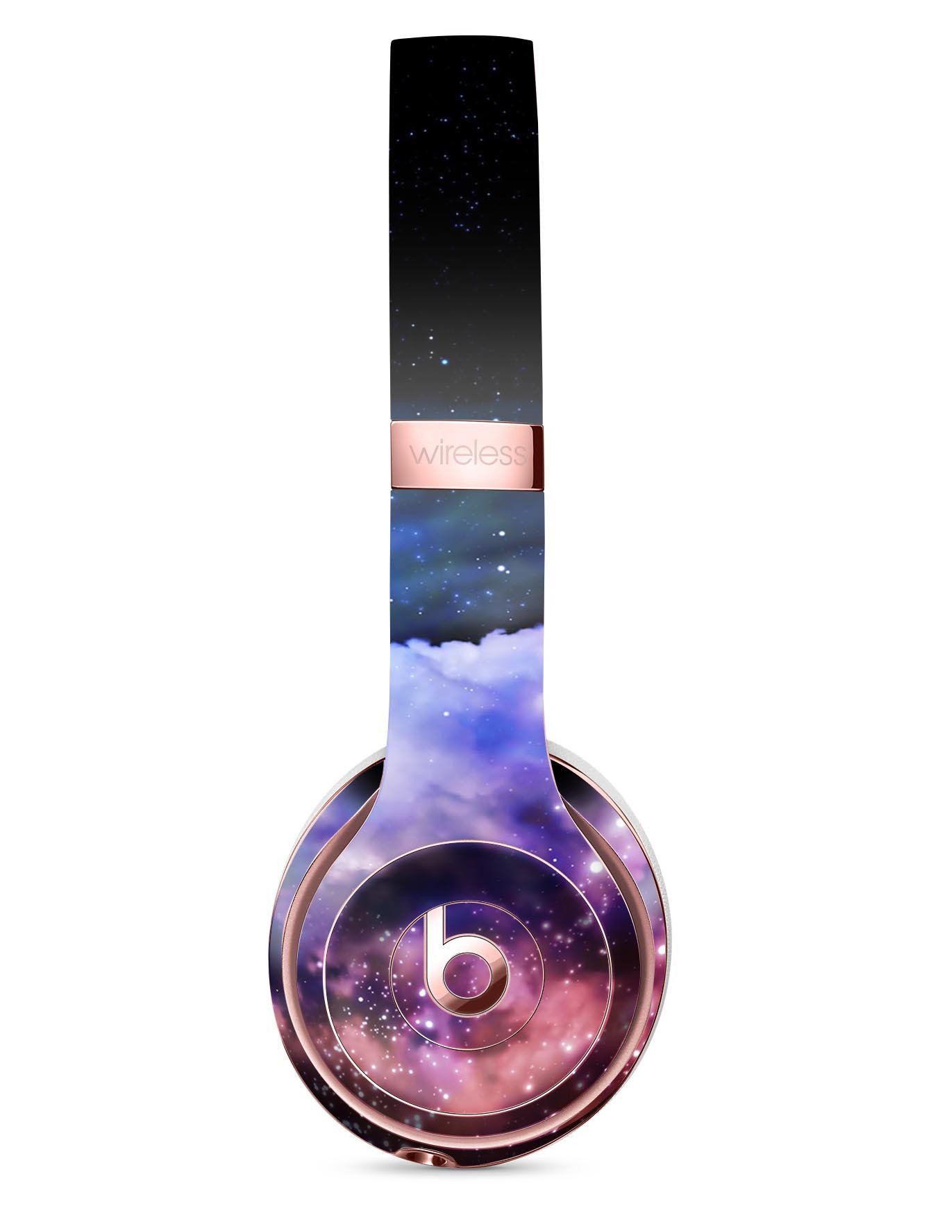 Purple Blue and Pink Cloud Galaxy Full-Body Skin Kit for Beats by Dre Solo 3 Wireless Headphones, showcasing vibrant colors and design.