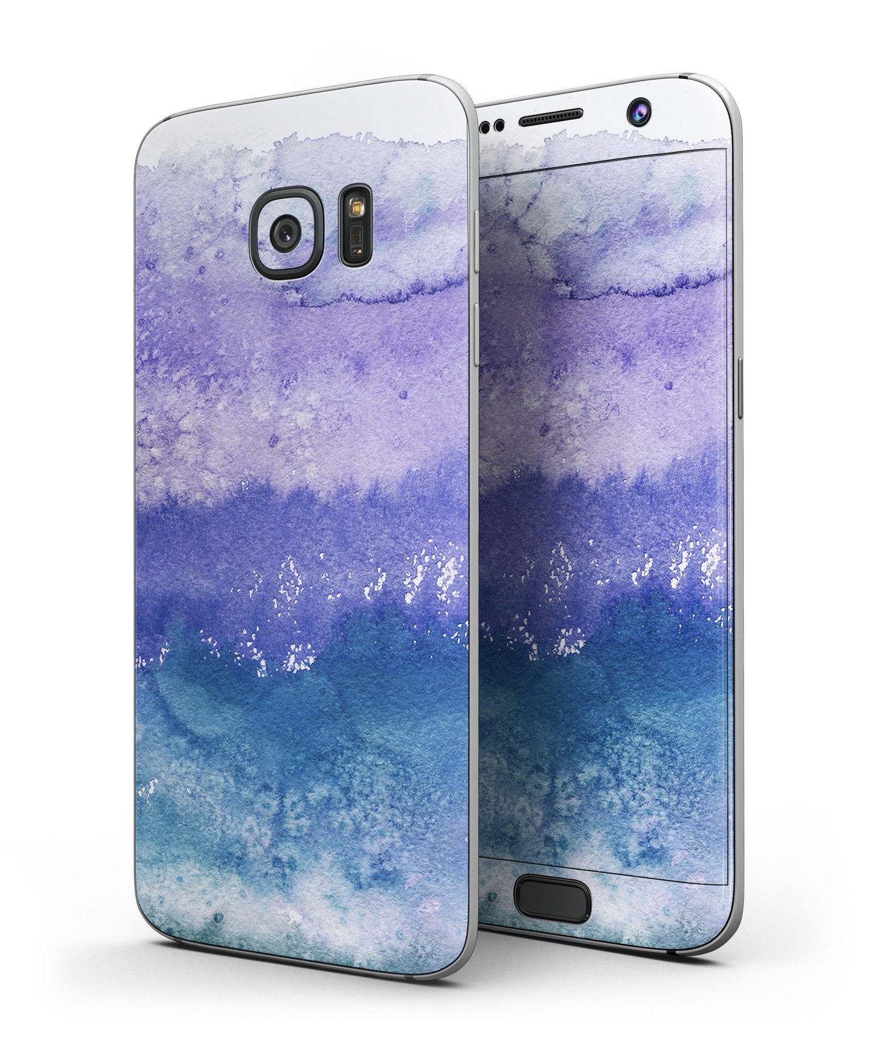 Purple and blue flowered skin kit for Samsung Galaxy S7, showcasing vibrant floral design and premium vinyl material.