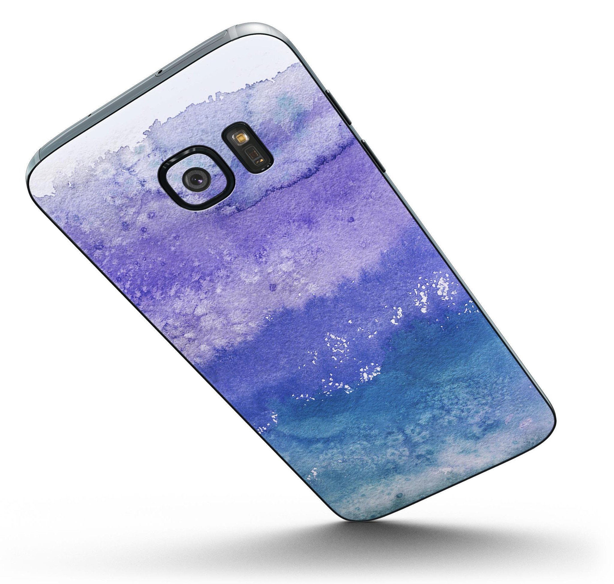 Purple and blue flowered skin kit for Samsung Galaxy S7, showcasing vibrant floral design and premium vinyl material.