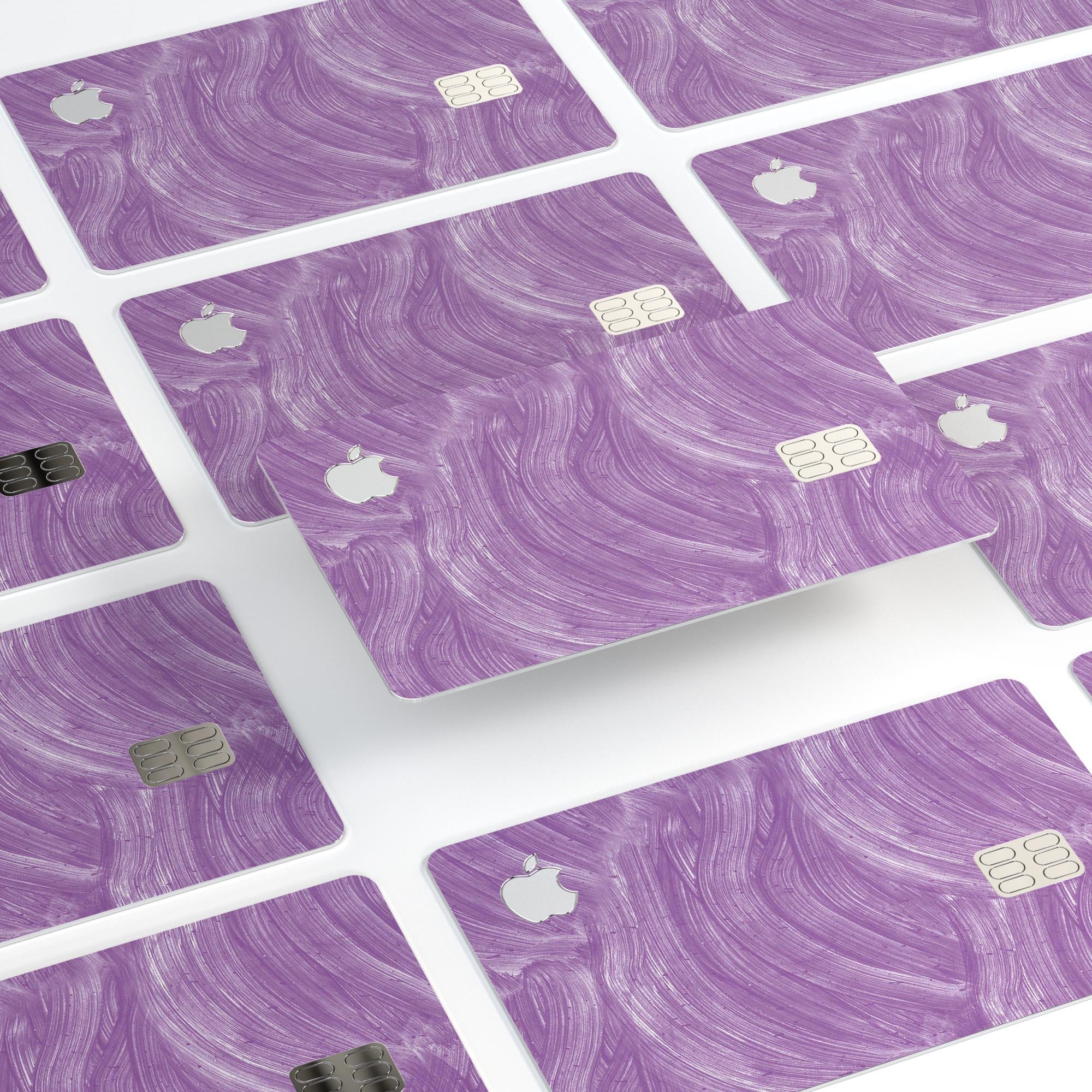 Purple Brush Strokes decal skin-kit for Apple Card, showcasing vibrant colors and premium vinyl material.