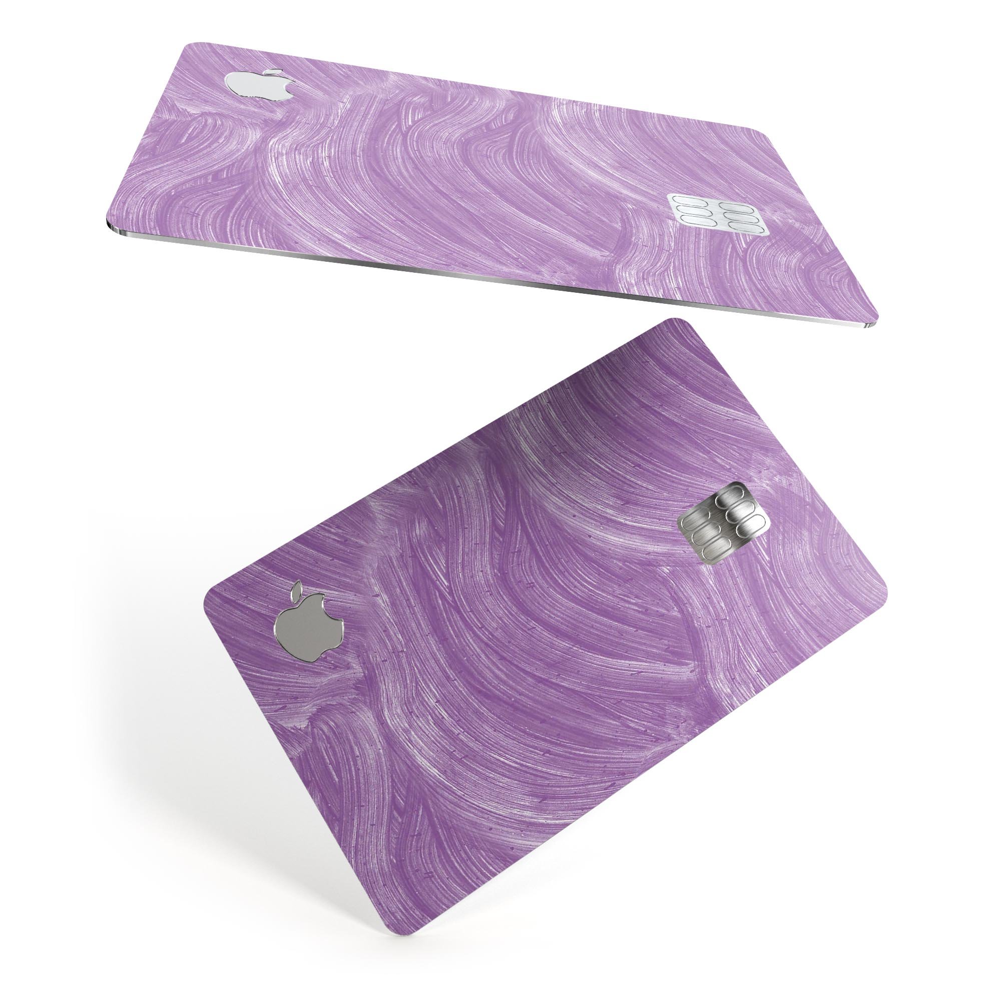 Purple Brush Strokes decal skin-kit for Apple Card, showcasing vibrant colors and premium vinyl material.