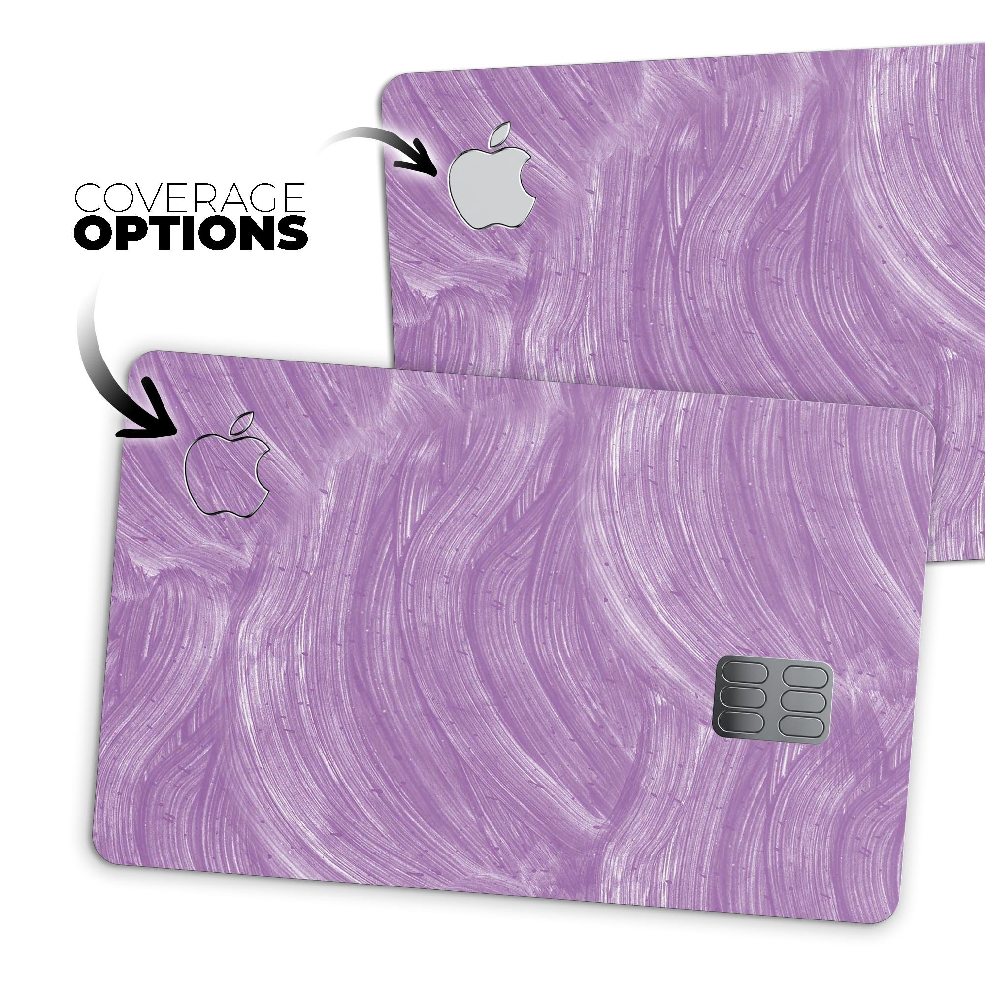 Purple Brush Strokes decal skin-kit for Apple Card, showcasing vibrant colors and premium vinyl material.