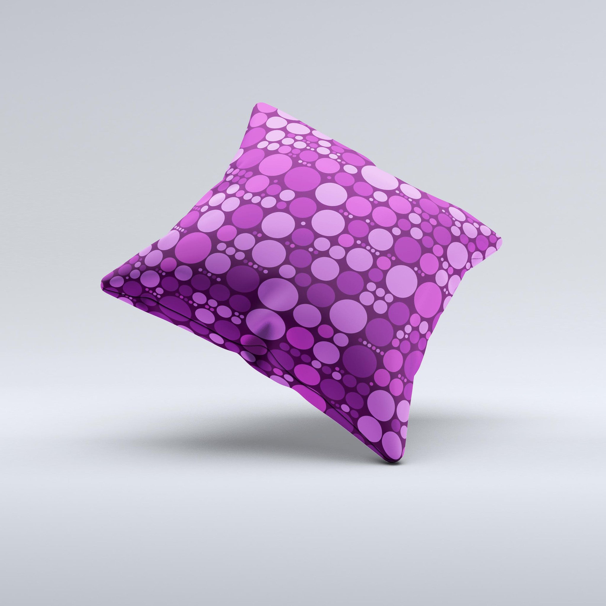 Purple Circles Pattern ink-Fuzed Decorative Throw Pillow showcasing vibrant colors and unique handcrafted design.