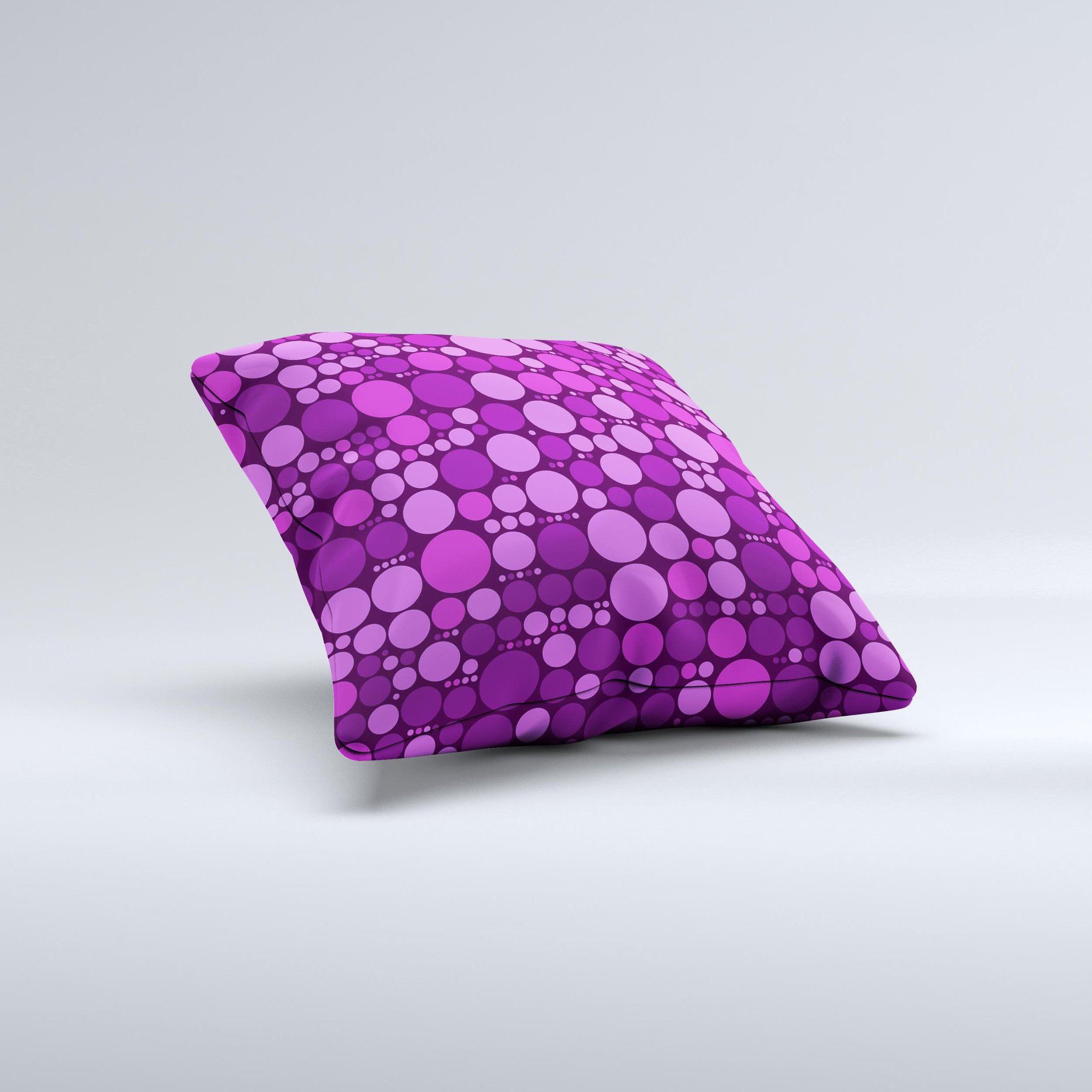 Purple Circles Pattern ink-Fuzed Decorative Throw Pillow showcasing vibrant colors and unique handcrafted design.