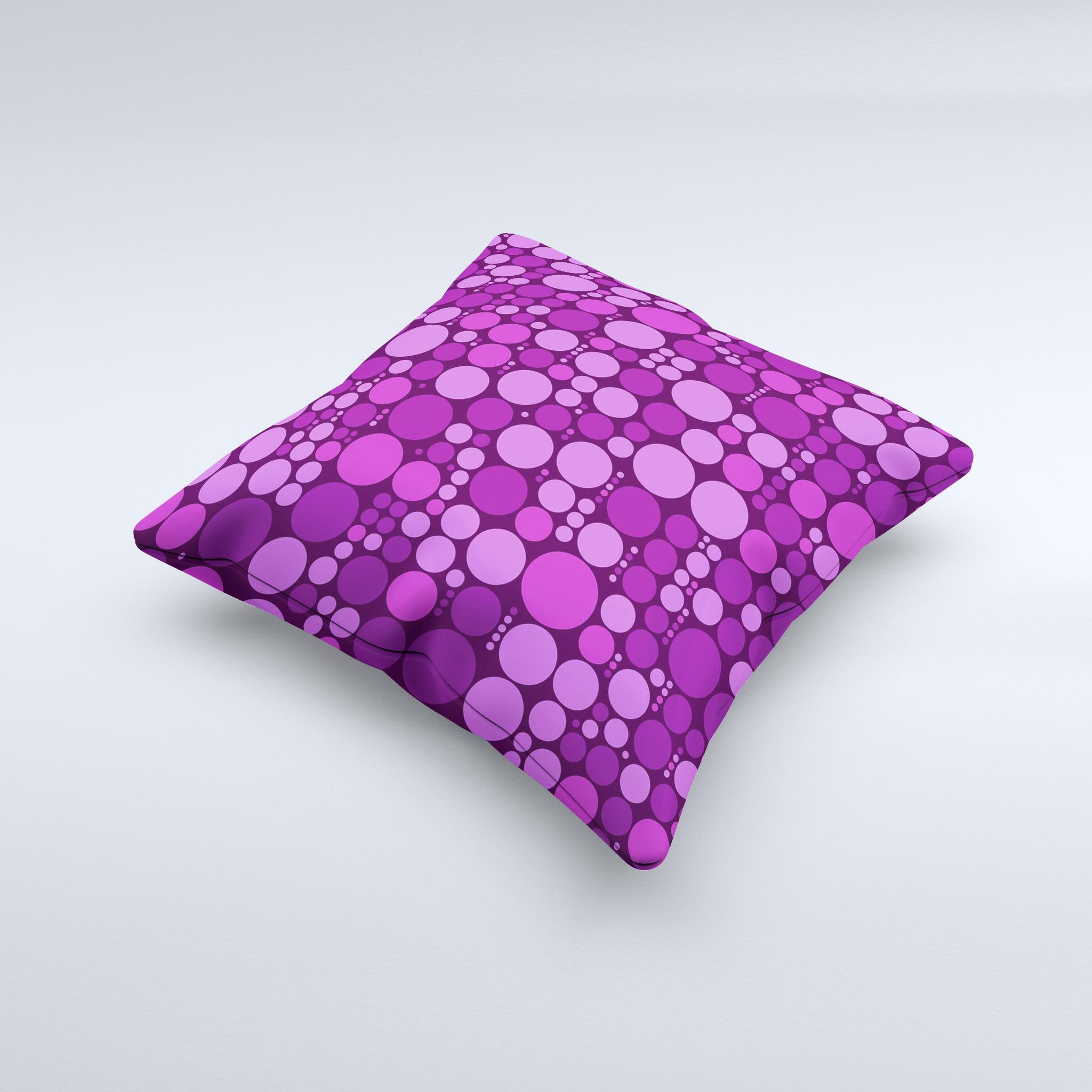 Purple Circles Pattern ink-Fuzed Decorative Throw Pillow showcasing vibrant colors and unique handcrafted design.