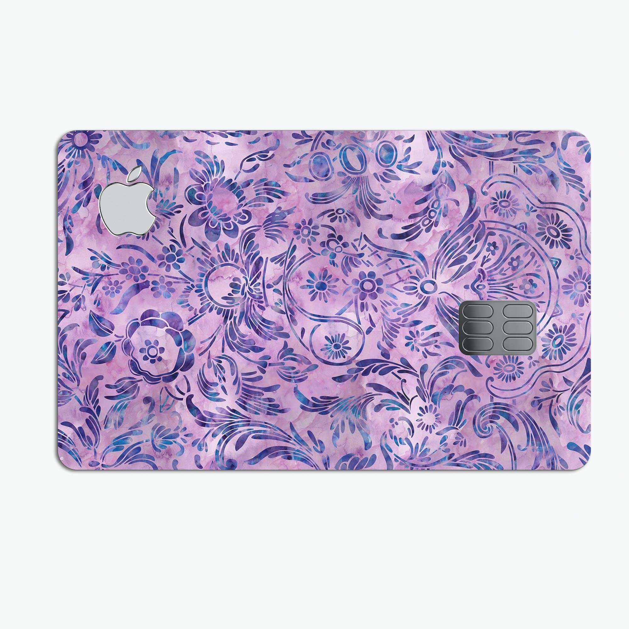 Purple Damask Watercolor Pattern skin for Apple Card, showcasing vibrant colors and intricate design.