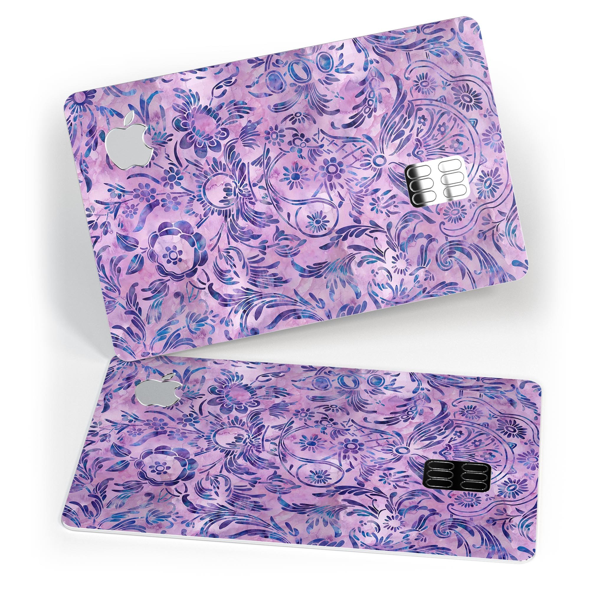 Purple Damask Watercolor Pattern skin for Apple Card, showcasing vibrant colors and intricate design.