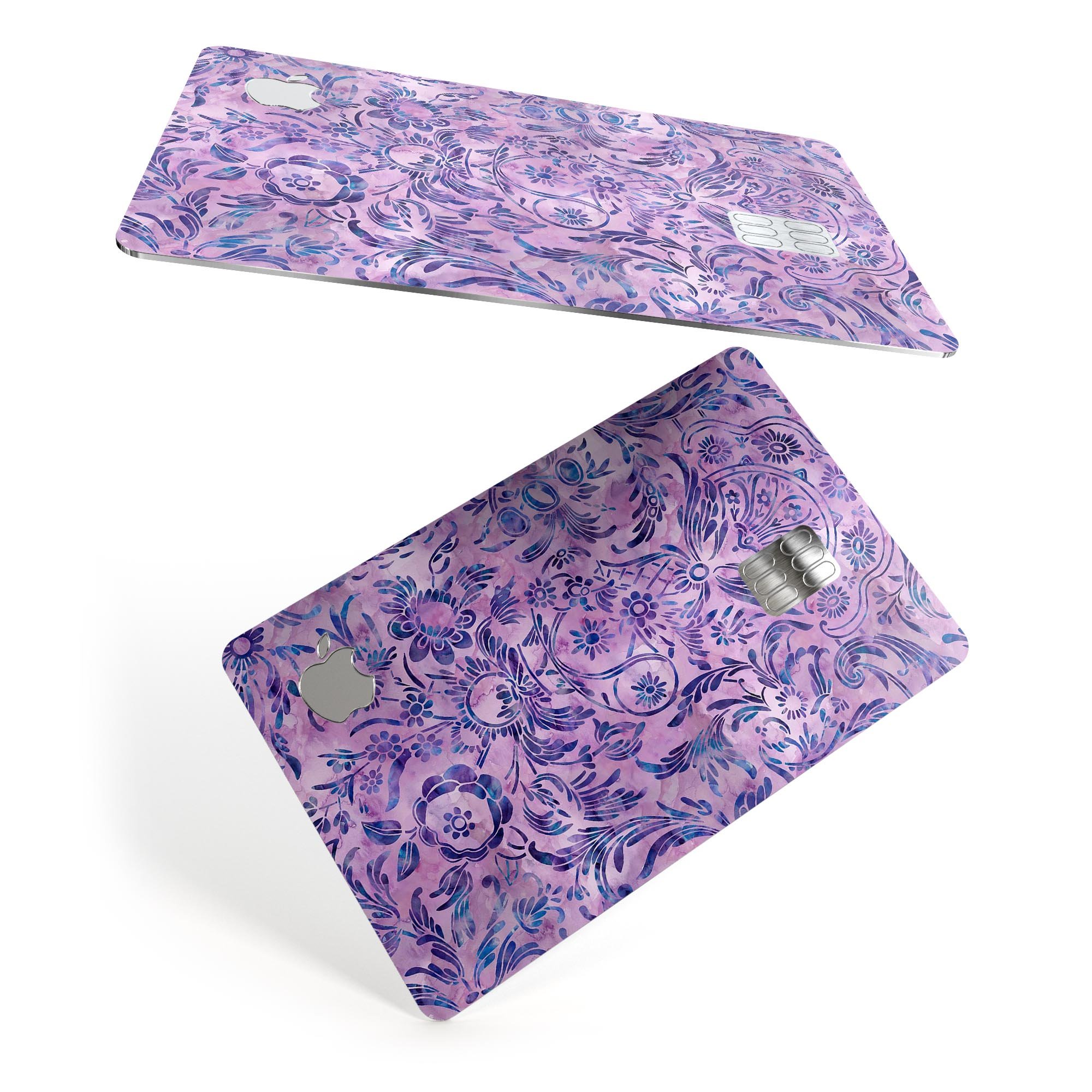 Purple Damask Watercolor Pattern skin for Apple Card, showcasing vibrant colors and intricate design.