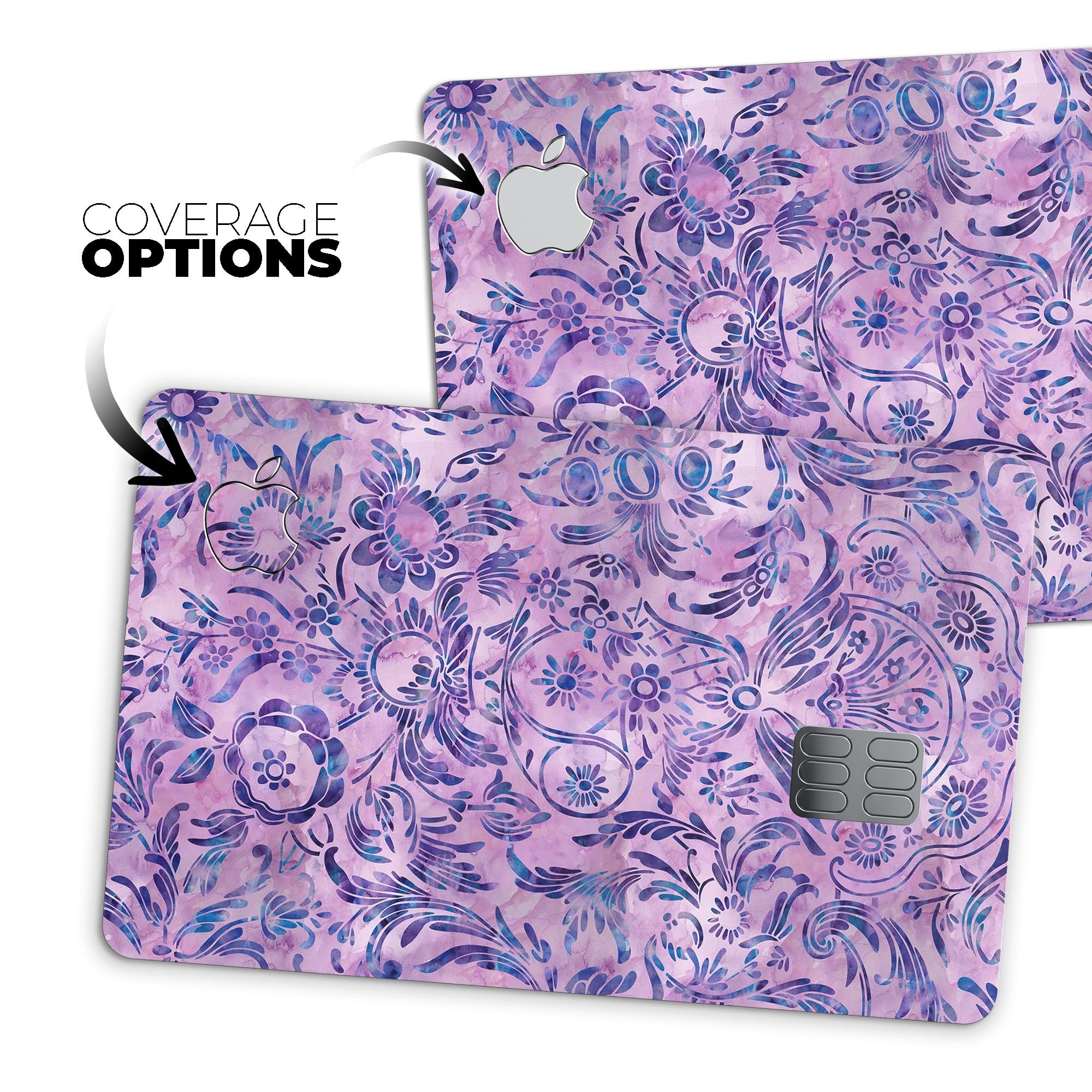 Purple Damask Watercolor Pattern skin for Apple Card, showcasing vibrant colors and intricate design.