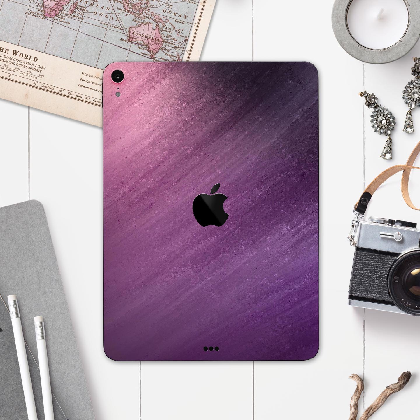 Purple Dust full body skin decal for Apple iPad Pro 12.9" and 11", showcasing vibrant purple design and premium 3M material.