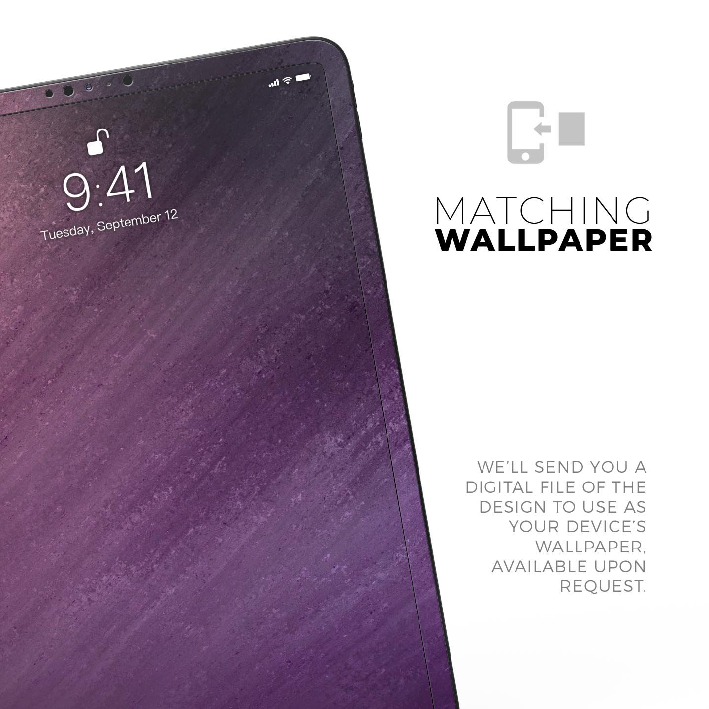 Purple Dust full body skin decal for Apple iPad Pro 12.9" and 11", showcasing vibrant purple design and premium 3M material.