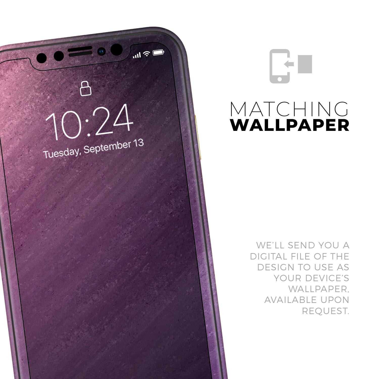 Purple Dust Skin-Kit for Apple iPhone 14, 13, 12, showcasing its vibrant color and sleek design.