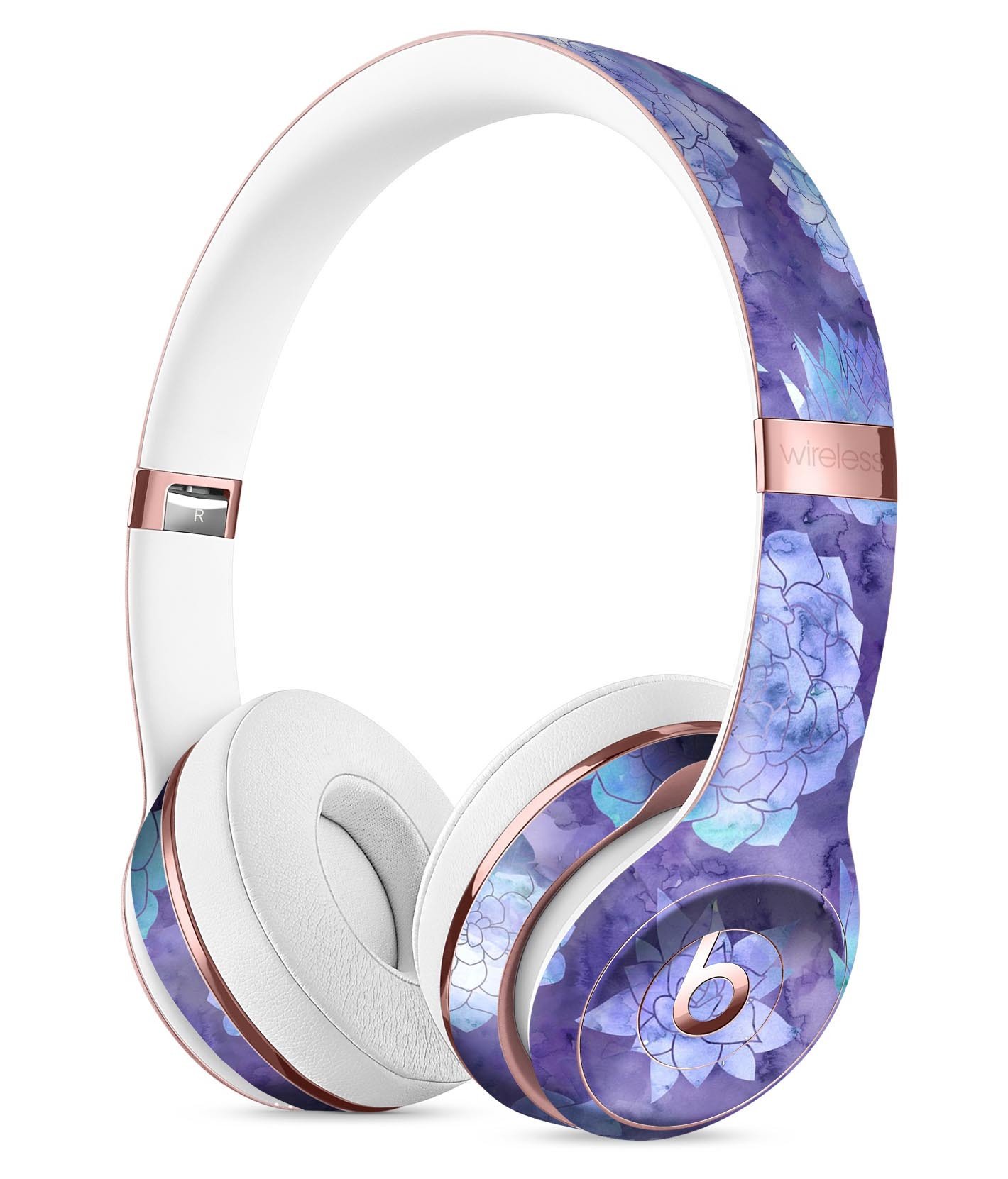 Purple Floral Succulents Skin Kit for Beats by Dre Solo 3 Wireless Headphones, showcasing vibrant floral design and premium vinyl material.