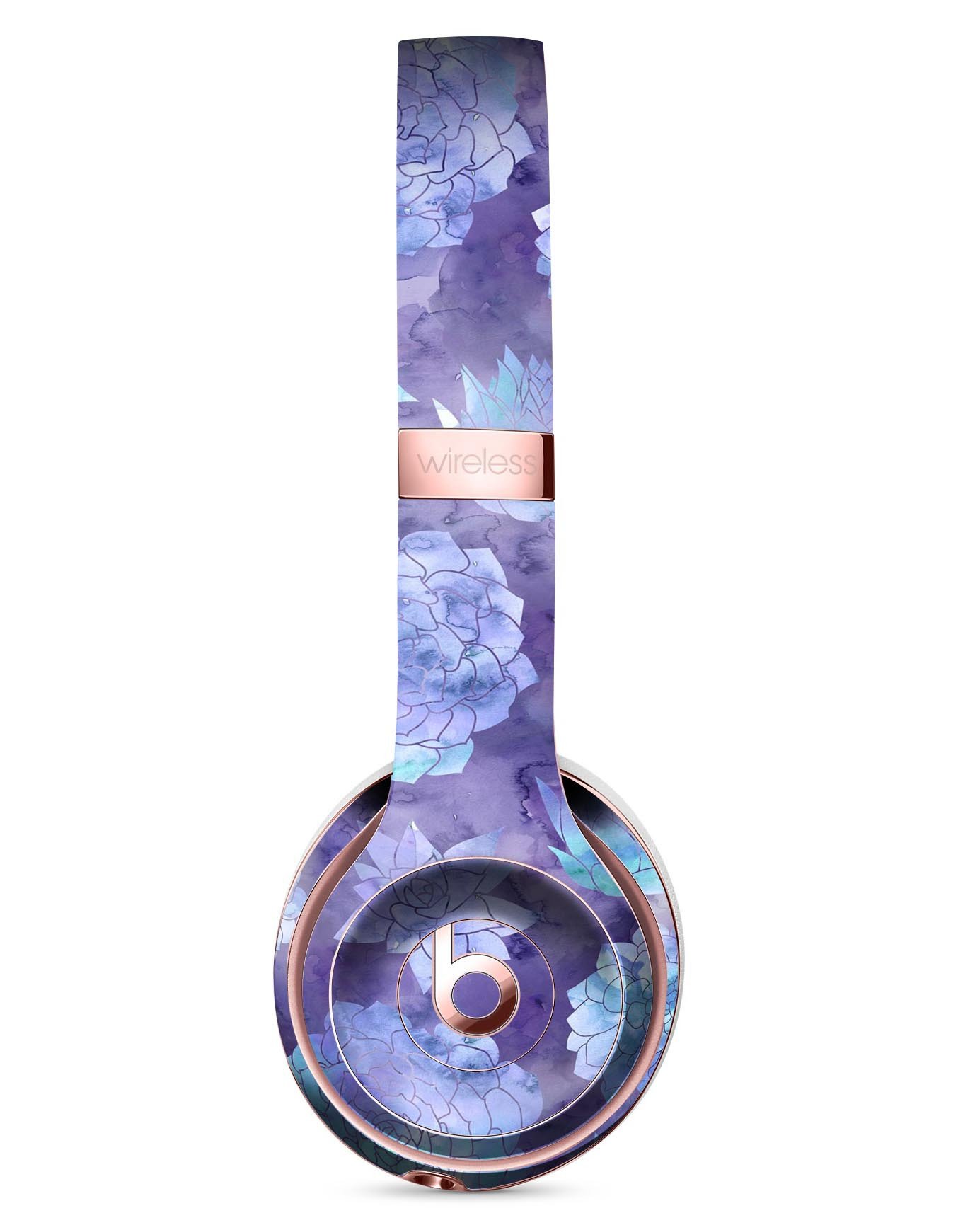 Purple Floral Succulents Skin Kit for Beats by Dre Solo 3 Wireless Headphones, showcasing vibrant floral design and premium vinyl material.