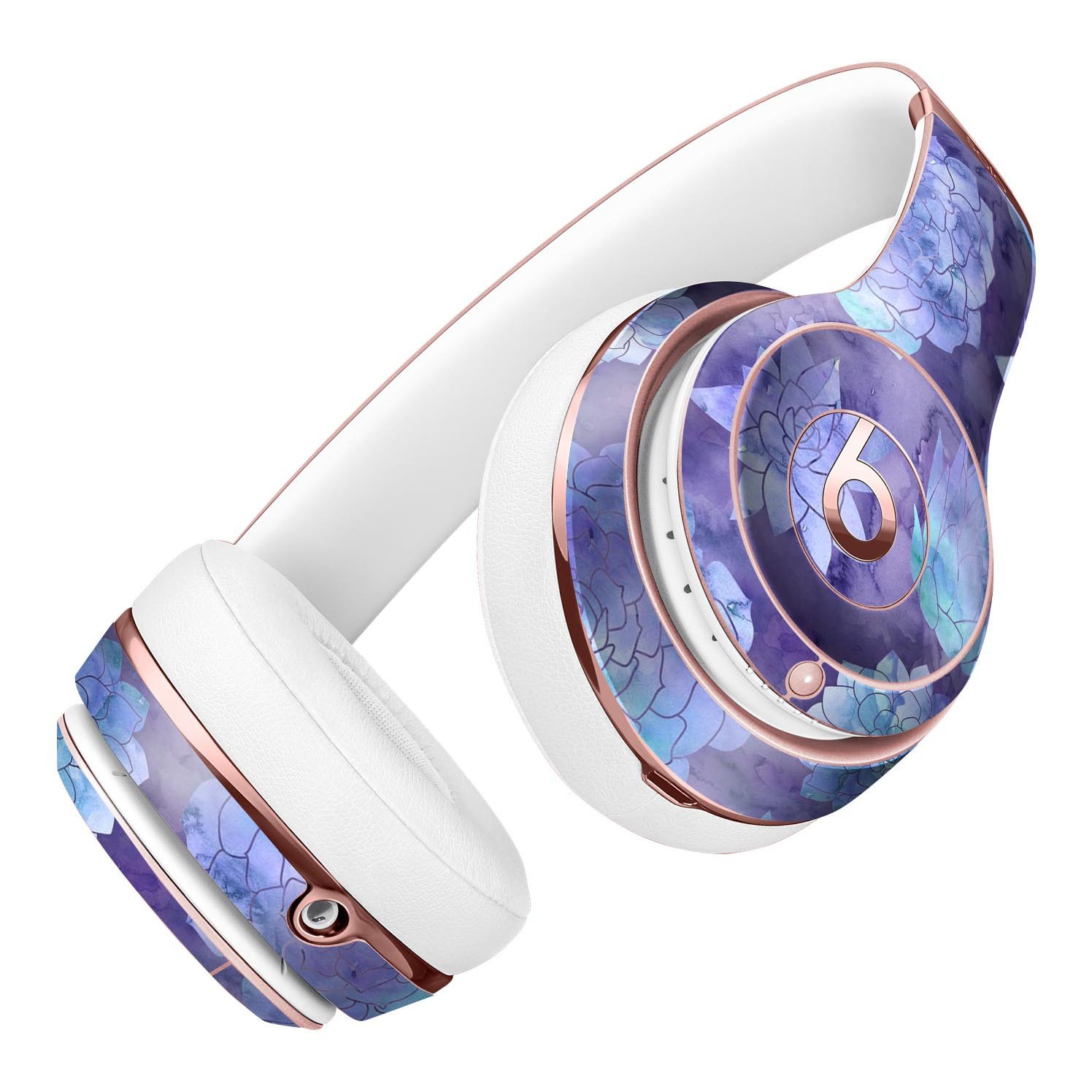 Purple Floral Succulents Skin Kit for Beats by Dre Solo 3 Wireless Headphones, showcasing vibrant floral design and premium vinyl material.