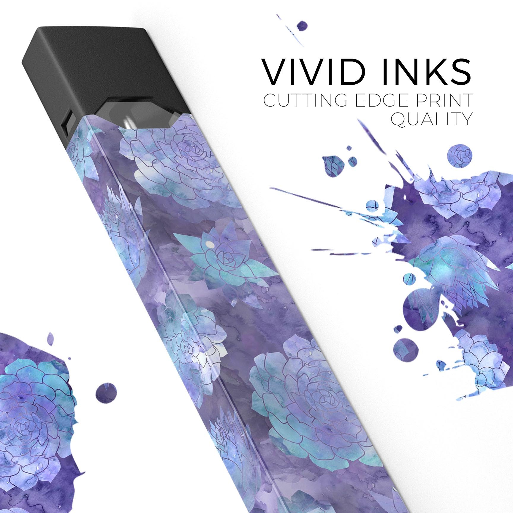 Purple Floral Succulents decal skin wrap for JUUL vaping device, showcasing vibrant floral design and protective features.