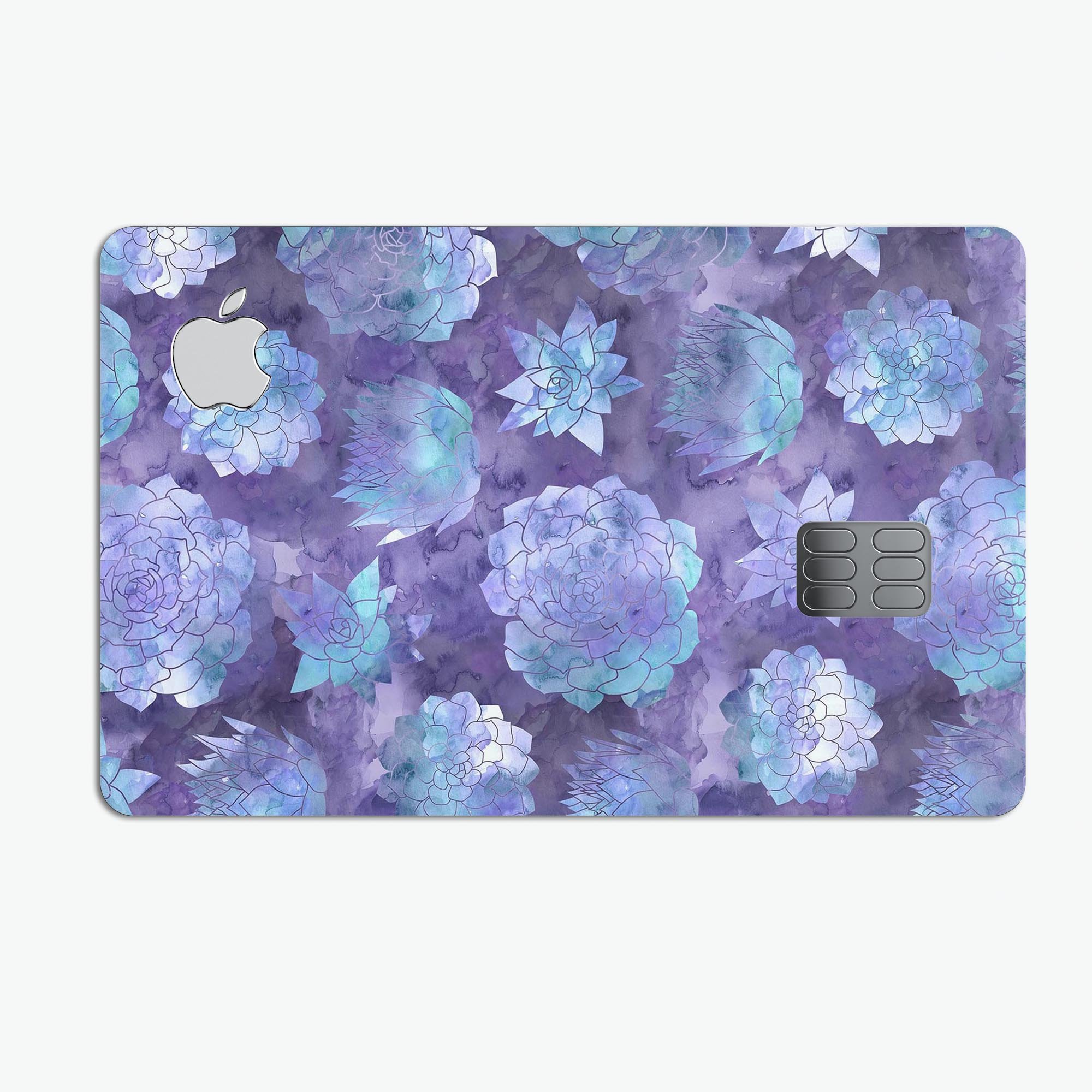 Purple Floral Succulents decal skin for Apple Card, showcasing vibrant floral design and premium vinyl material.