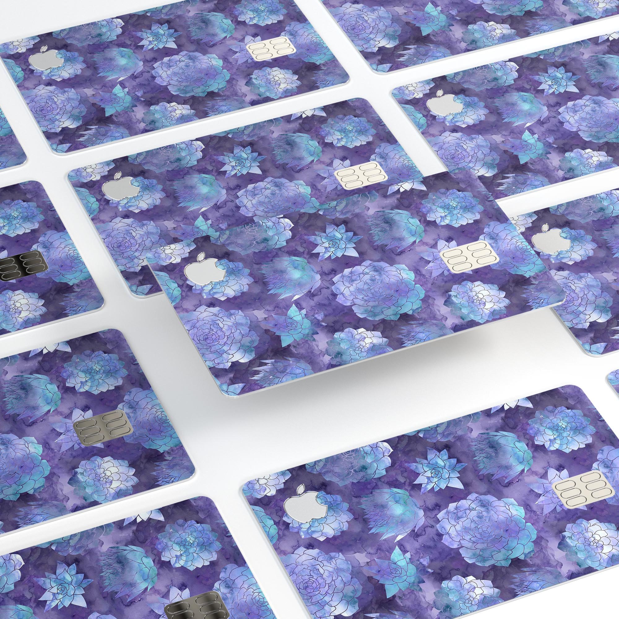 Purple Floral Succulents decal skin for Apple Card, showcasing vibrant floral design and premium vinyl material.