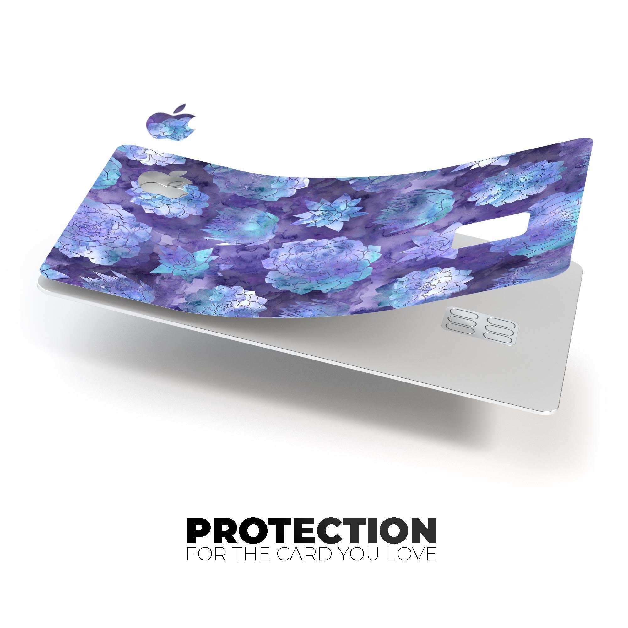 Purple Floral Succulents decal skin for Apple Card, showcasing vibrant floral design and premium vinyl material.