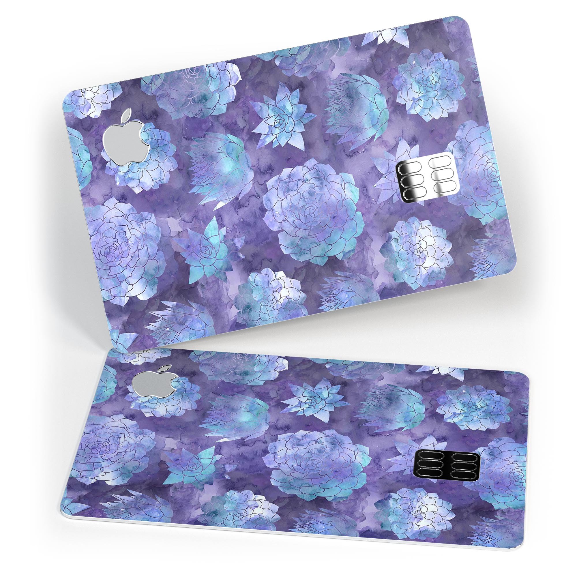 Purple Floral Succulents decal skin for Apple Card, showcasing vibrant floral design and premium vinyl material.