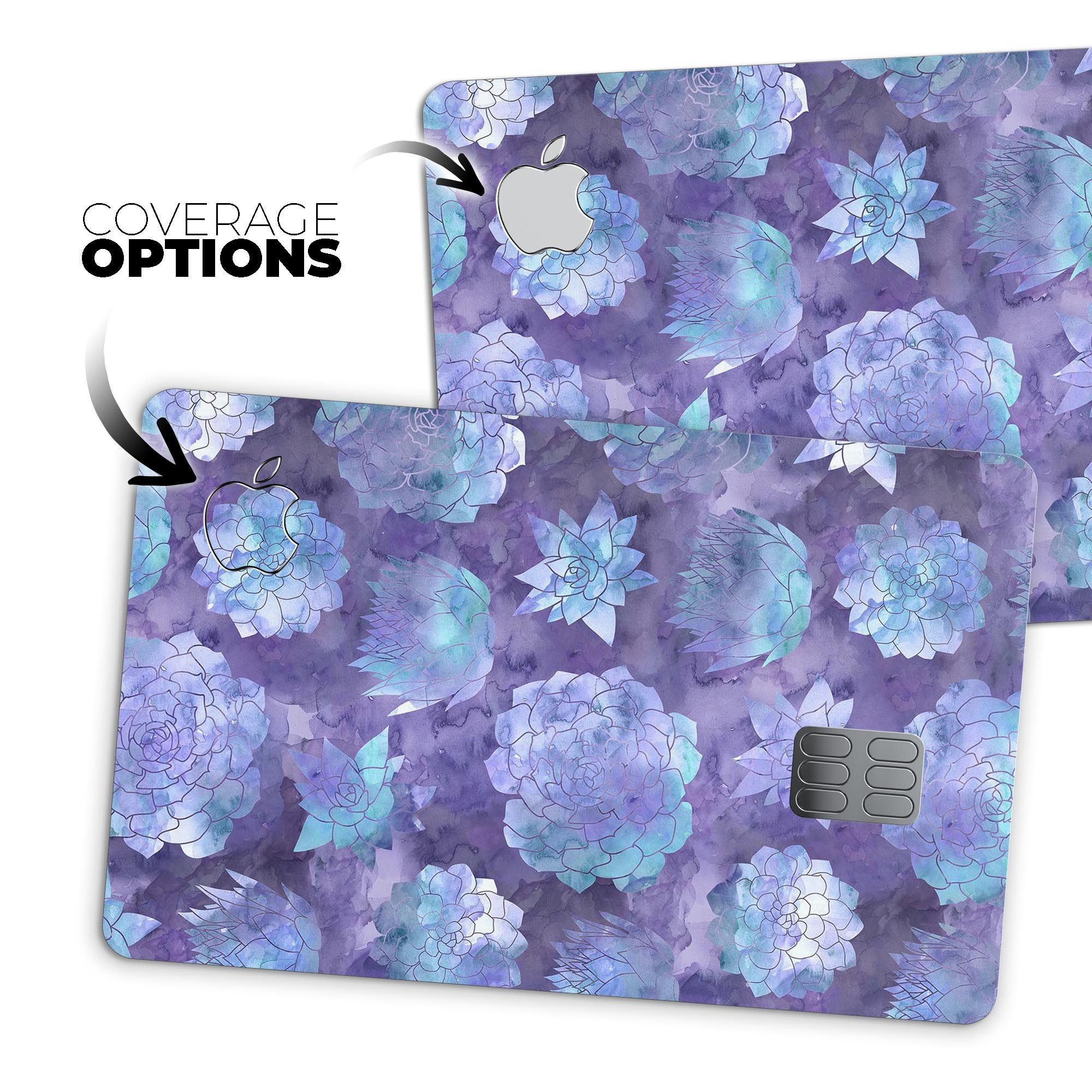 Purple Floral Succulents decal skin for Apple Card, showcasing vibrant floral design and premium vinyl material.