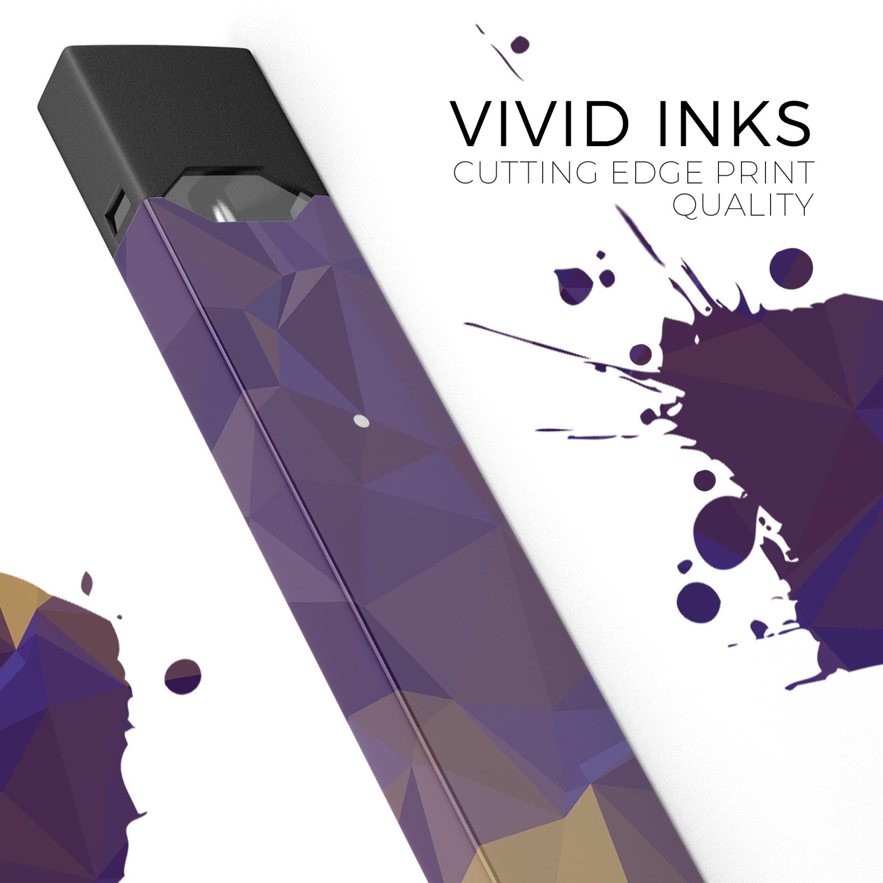 Purple Geometric V12 skin-wrap sticker designed for JUUL vaping device, showcasing a vibrant geometric pattern.