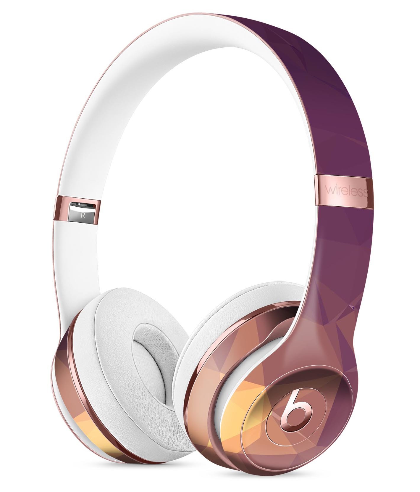 Purple Geometric V18 Full-Body Skin Kit for Beats by Dre Solo 3, showcasing a vibrant geometric design that fits snugly on the headphones.