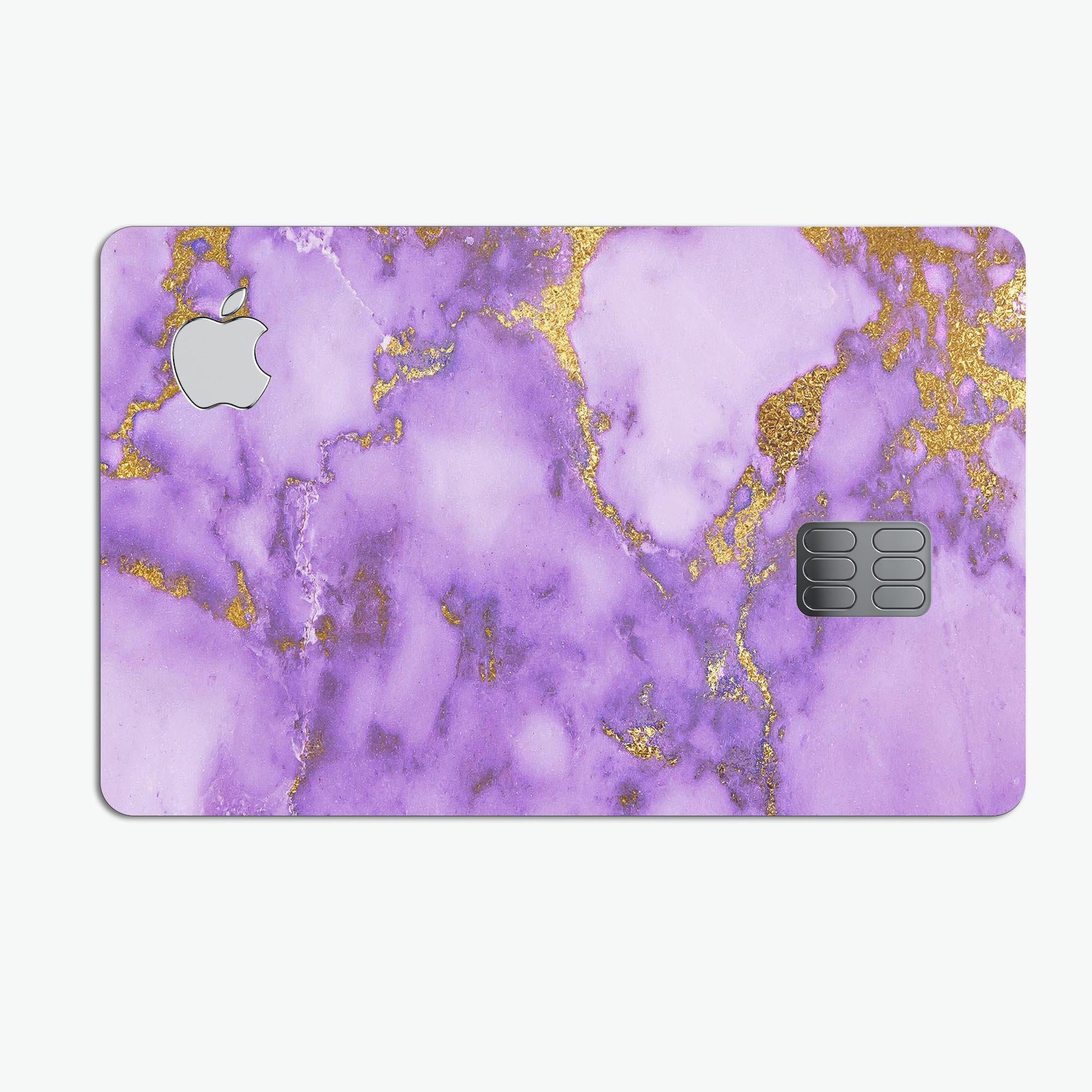 Purple Marble and Digital Gold Foil V2 decal for Apple Card, showcasing a stylish design with premium vinyl protection.